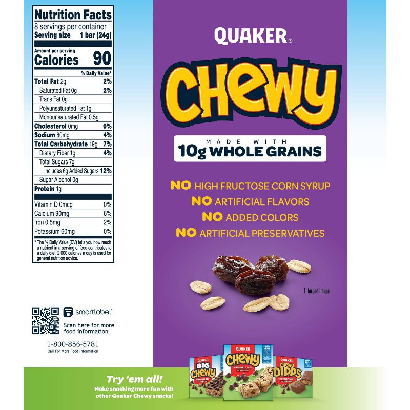 Quaker Chewy 90 Calories Low Fat Oat Meal Raisin Granola Bars - 8ct