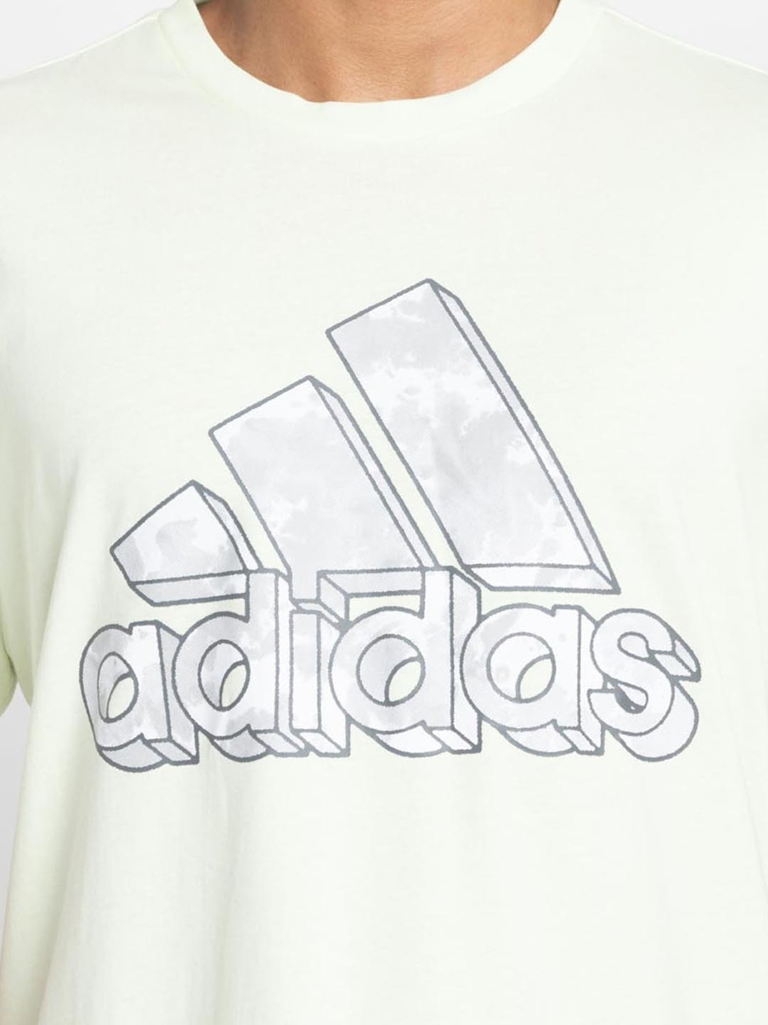 Adidas Light Green Cotton Regular Fit Printed Sports T-Shirt