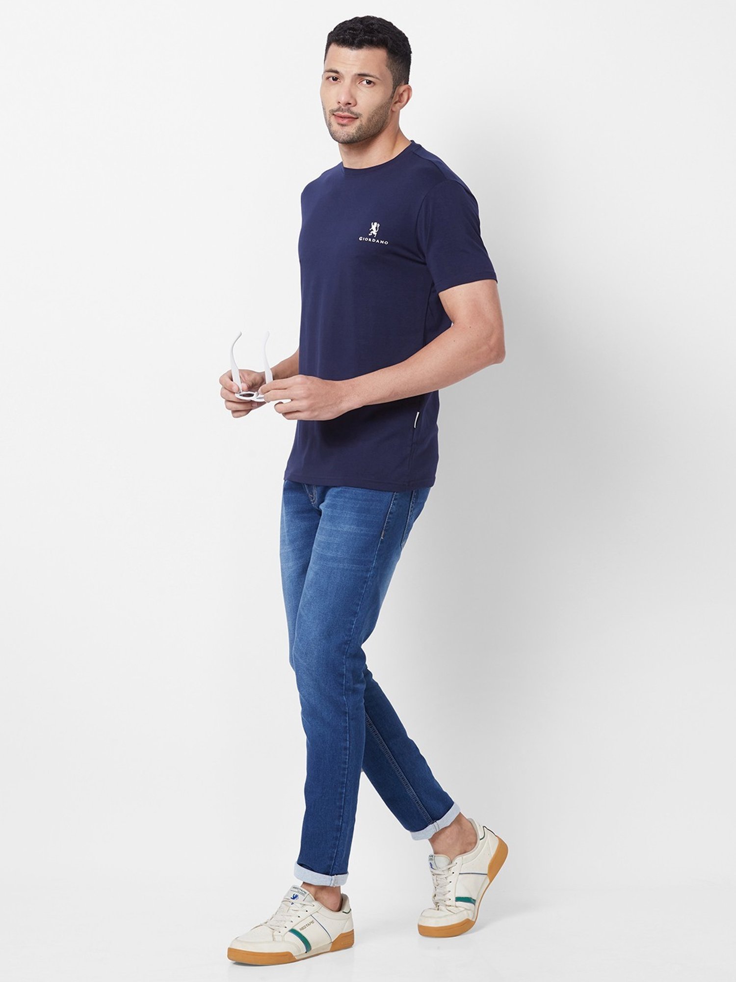 Giordano Dark Navy Cotton Slim Fit T-Shirt