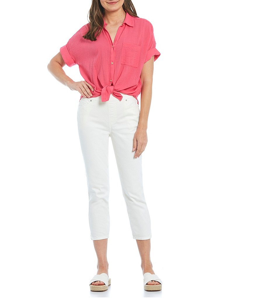 Westbound Petite Size Drop Shoulder One Pocket Tie-Front Shirt