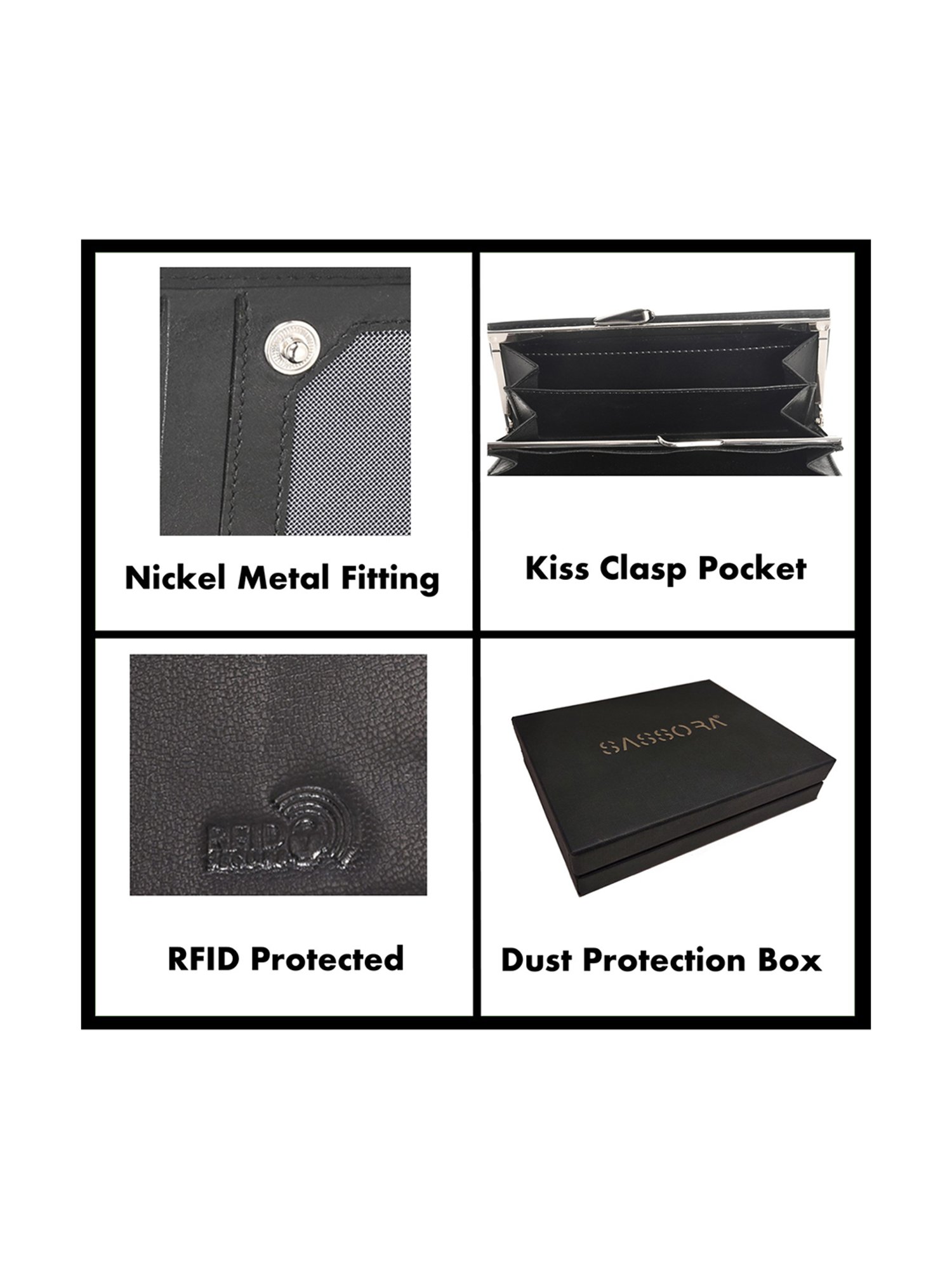 SASSORA Black Solid Rfid Wallet for Women