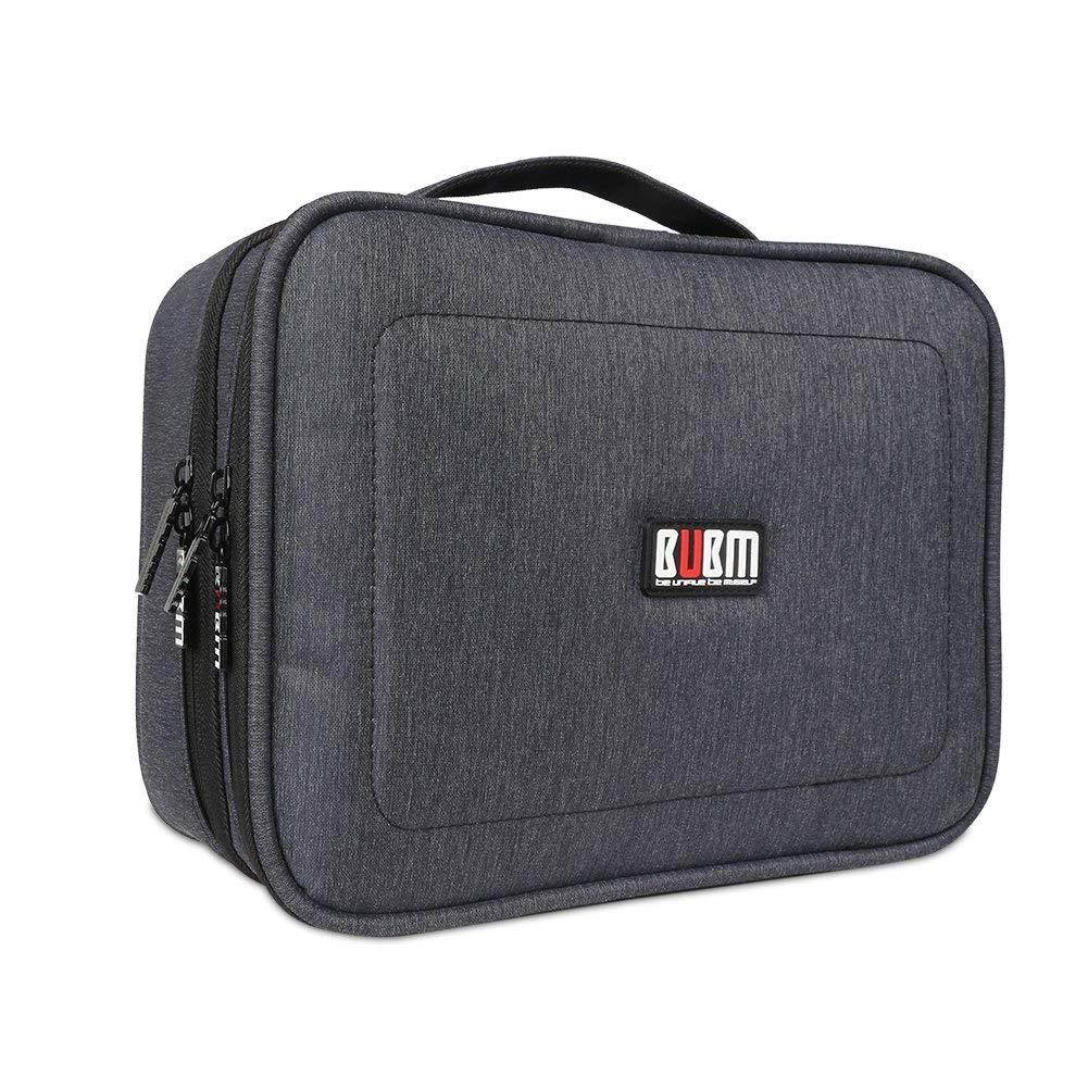 BUBM Electronic Organizer, Double Layer Travel Accessories Storage Bag for Cord, Adapter, Battery, Camera and More-a Sleeve Pouch for iPad or up to 9.7" Tablet(Large, Black)