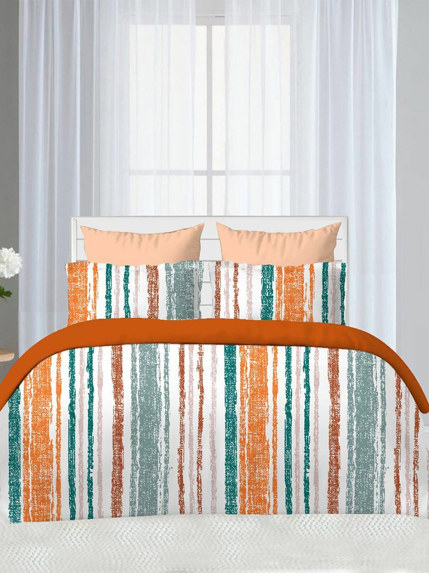 Ariana Stripes Multicolor Microfibre Super king Bedsheet with 2 Pillow Covers