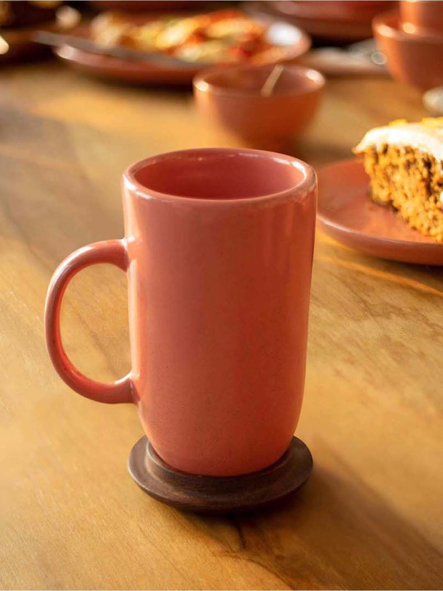 Ellementry Rustic Reef Rust Ceramic Mug with Wooden Lid (0.4 L)