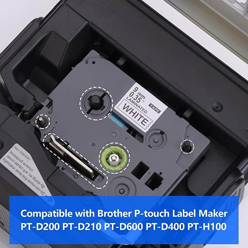 Compatible 9mm 035 Laminated White Tape Replace Brother Label Tape TZe221 TZe221 TZ221 TZ221 for PTouch PTD210 PTD200 PTH110 PTD400 PTD600 Label Maker 38 Inch Black on White