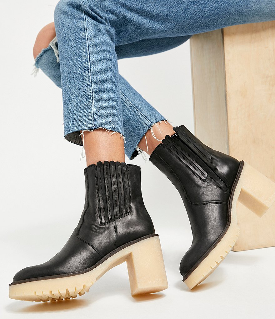 Free People James Leather Block Heel Chelsea Booties