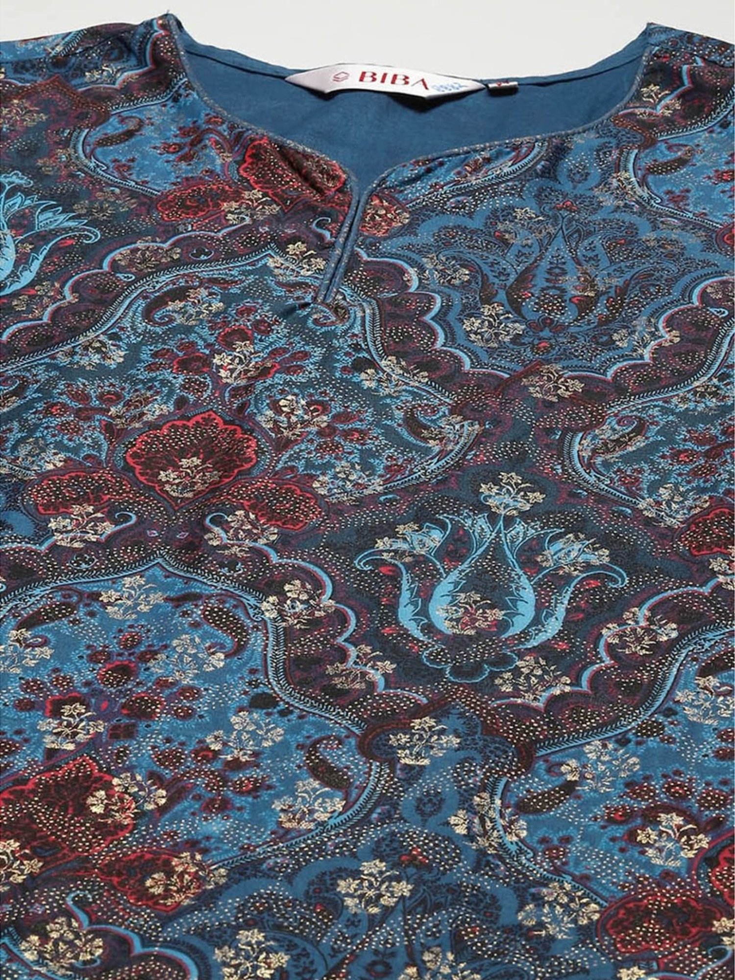 Biba Teal Blue Cotton Printed Kurti Sharara Set With Dupatta