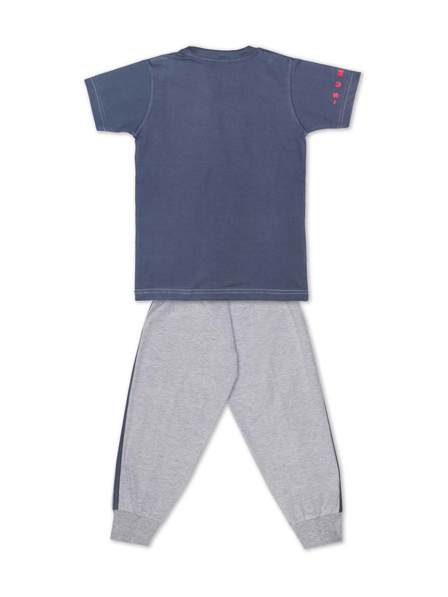 Todd N Teen Kids Grey Cotton Printed T-Shirt & Joggers