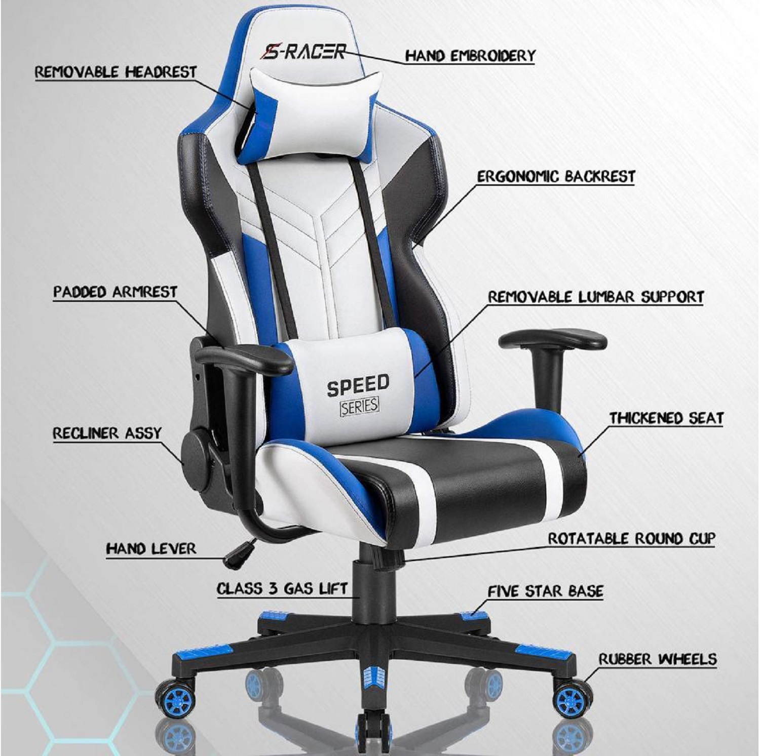 Homall Gaming Chair Racing Style High-Back PU Leather Office Chair Computer Desk Chair Executive and Ergonomic Swivel Chair with Headrest and Lumbar Support (Blue)