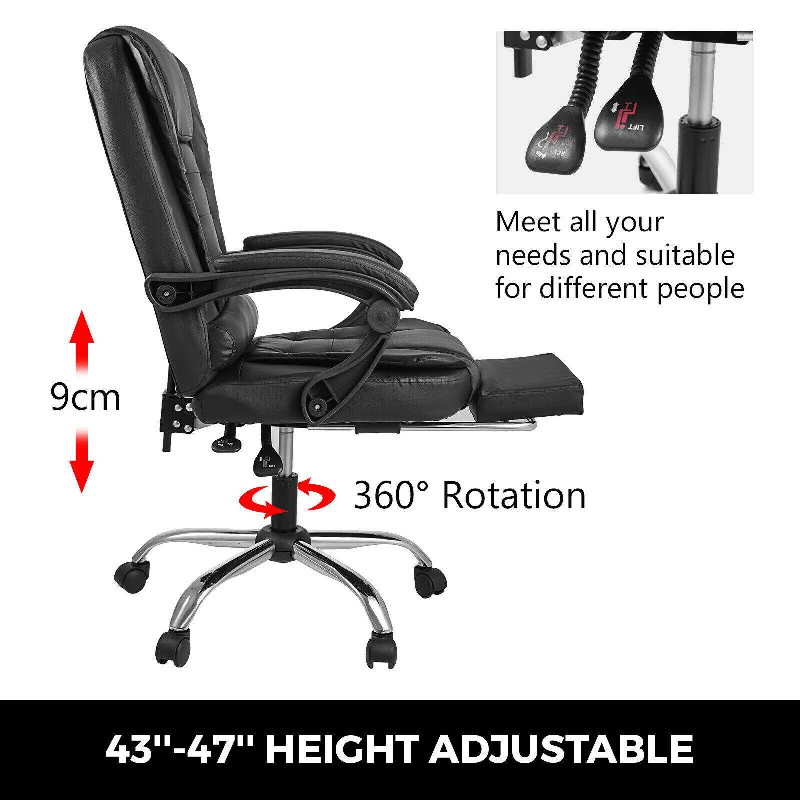 VEVOR Executive Office Chair with Footrest PU Leather Adjustable Reclining Computer Chair