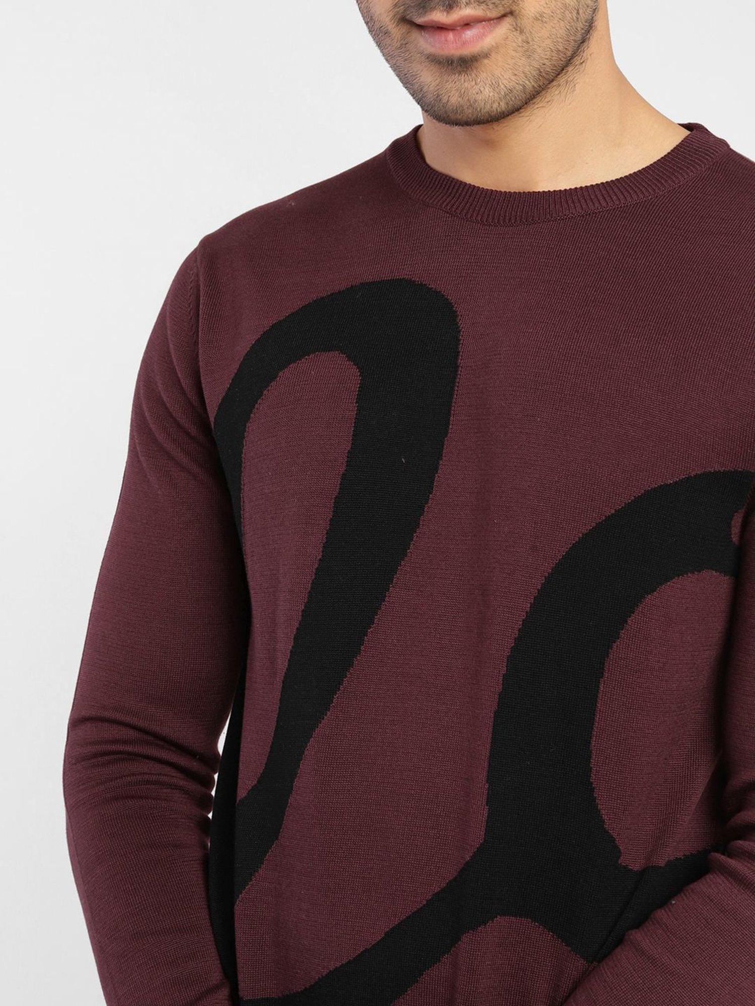 Levi'S Dark Maroon Regular Fit Self Pattern Sweaters