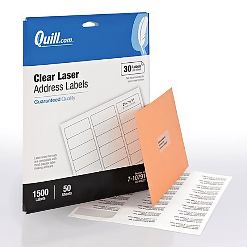 Quill Brand Laser Address Labels, 1" x 2-5/8", Clear, 30 Labels/Sheet 710791