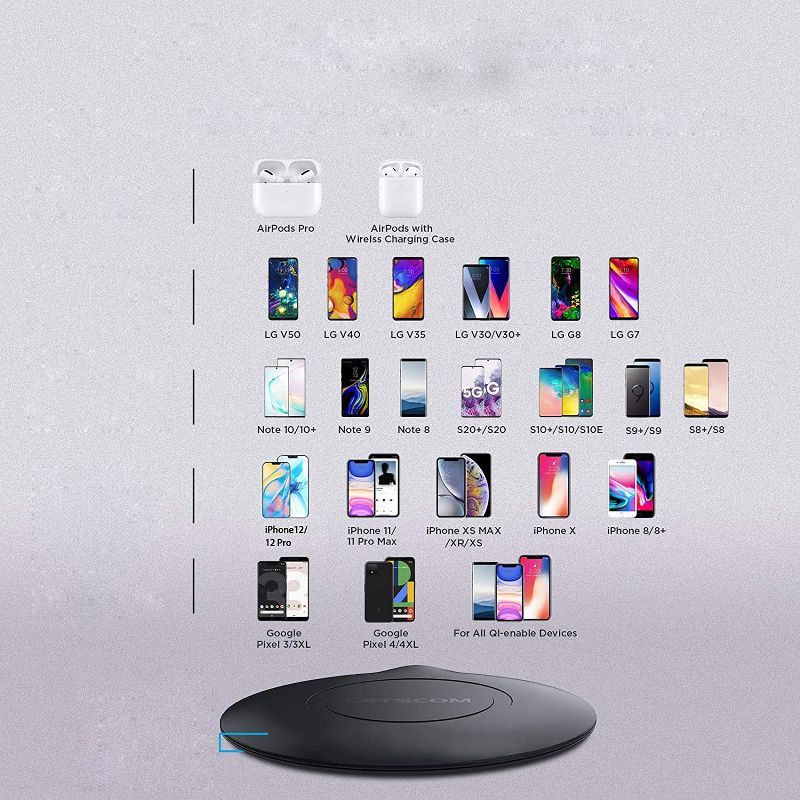 Letscom Wireless Charger, Qi-Certified 15W Max Fast Wireless Charging Pad, Compatible with Apple, Samsung & LG Phones AV Adapter NOT Included - Super P