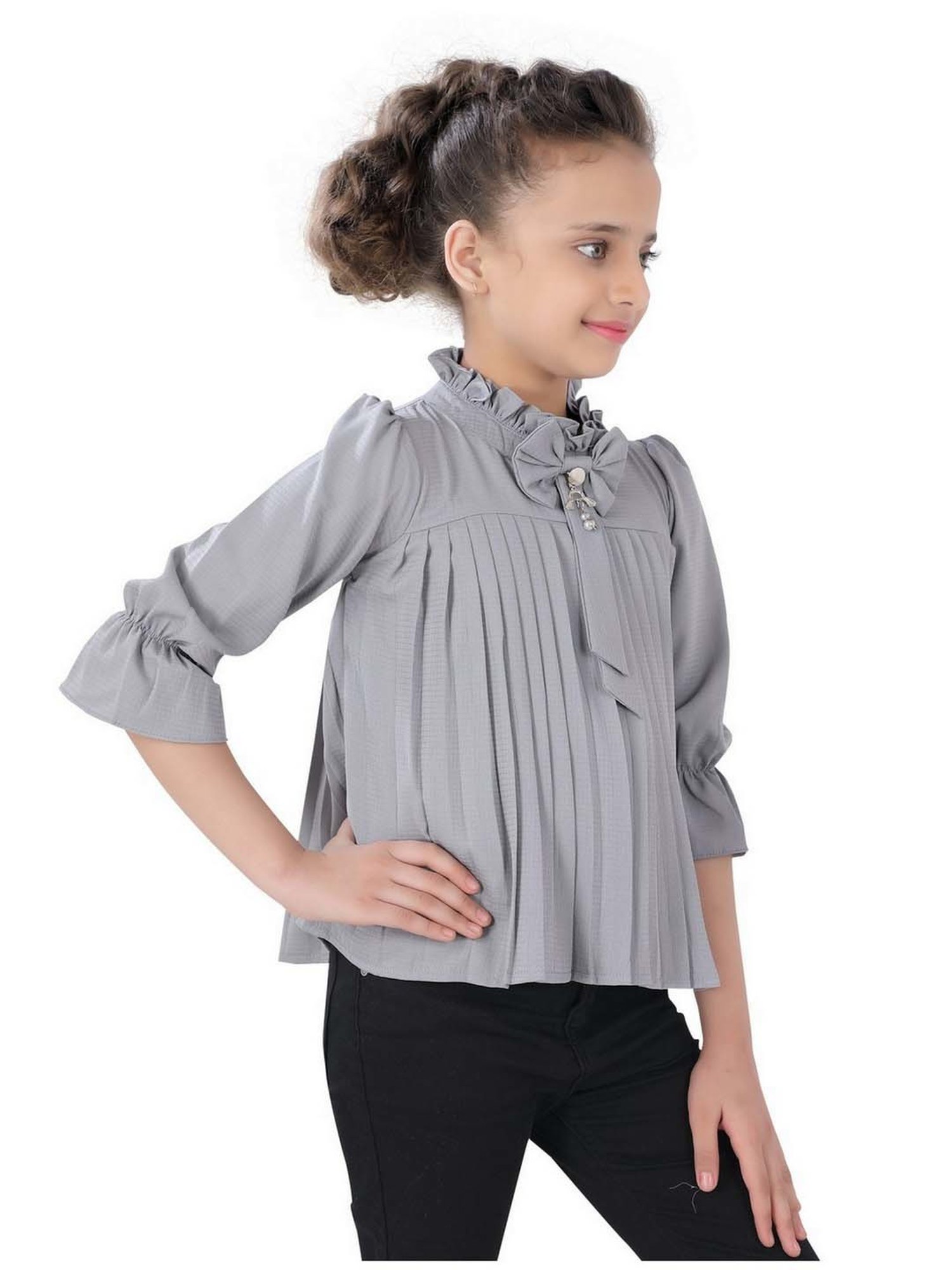 poplins Kids Grey Cotton Regular Fit Top