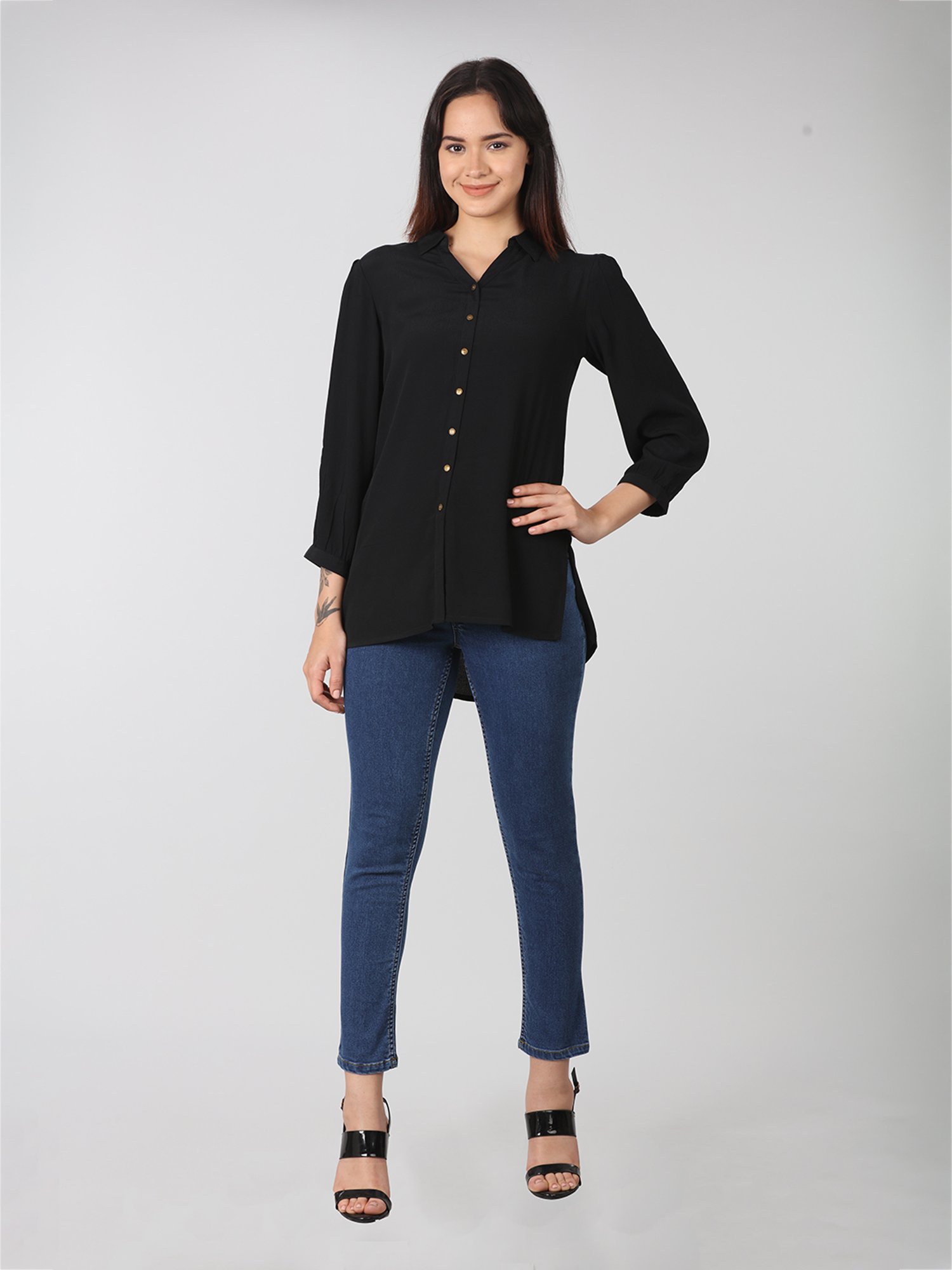 Mustard Blue Denim Slim Fit Mid Rise Jeans