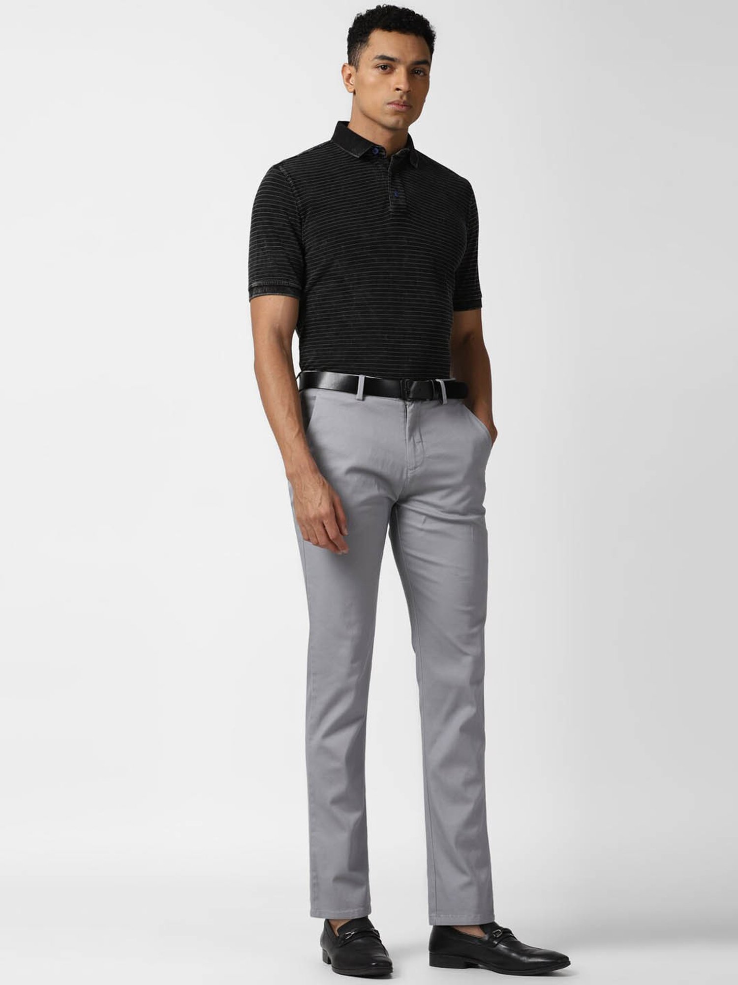 Peter England Casuals Grey Slim Fit Trousers