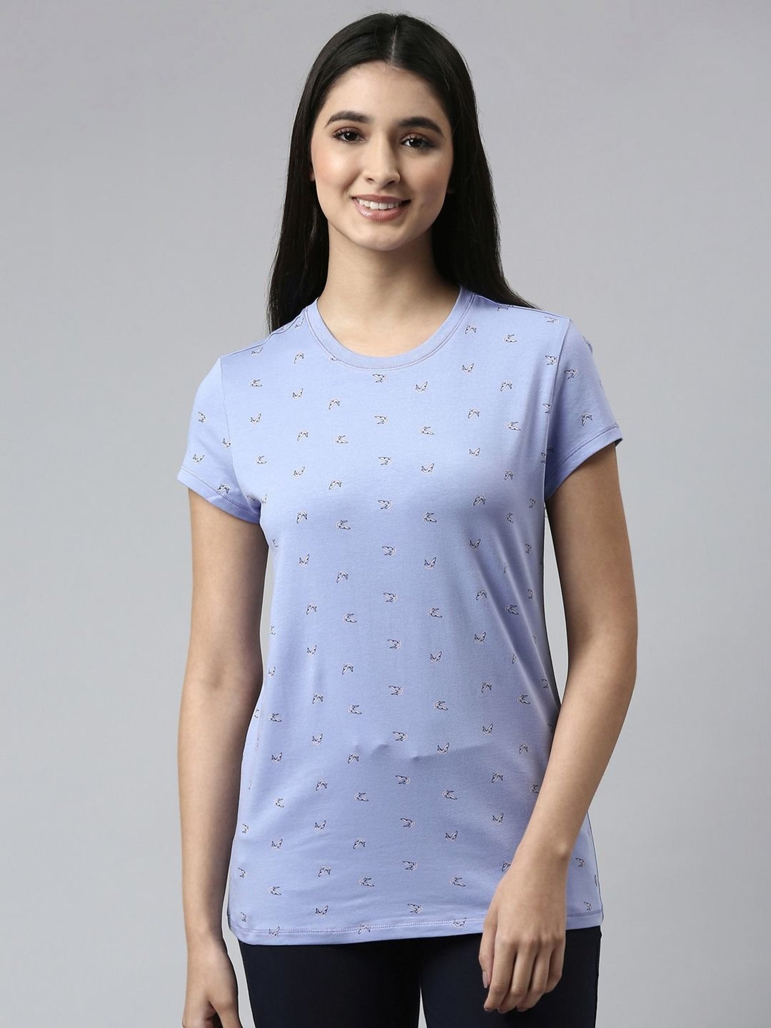 Enamor Purple Cotton Printed T-Shirt