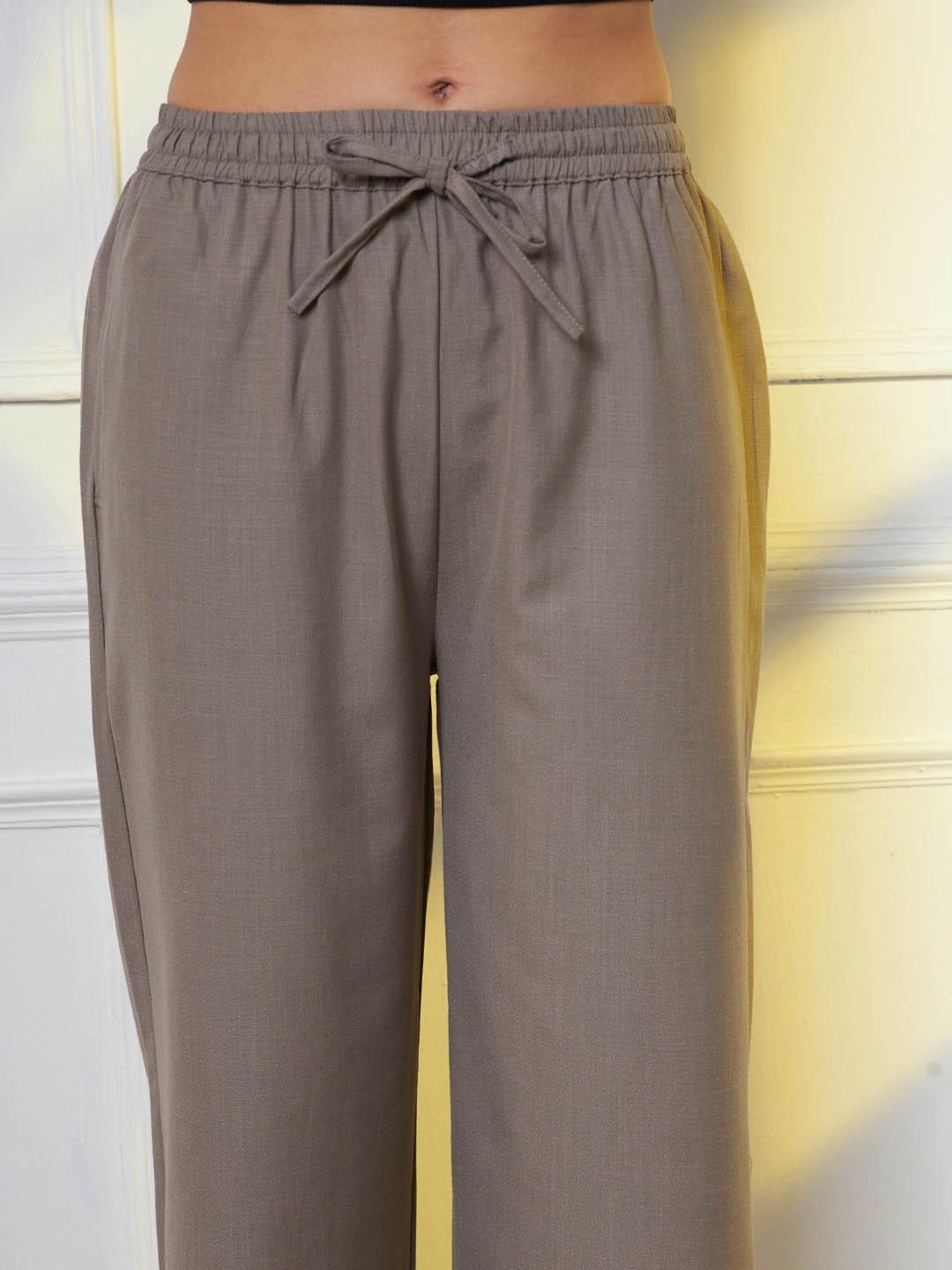 FITHUB Light Grey Straight Fit High Rise Trousers