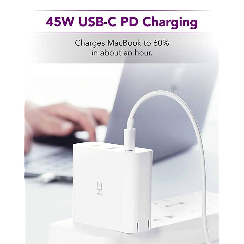 zPower 3Port Travel Charger 45W USBC PD and 18WSplit Dual USBA Wall Charger White Note This is Not a 45W PPS Charger for Galaxy Note10+