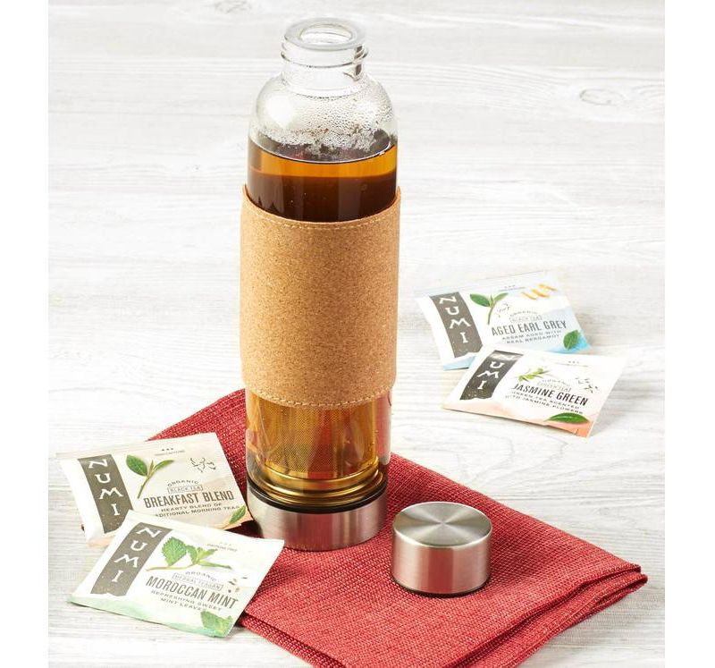 Numi Organic Tea Gift Set , Includes 16oz Glass Tea infusion Bottle with Strainer and 4 organic tea varieties (24 tea bags)