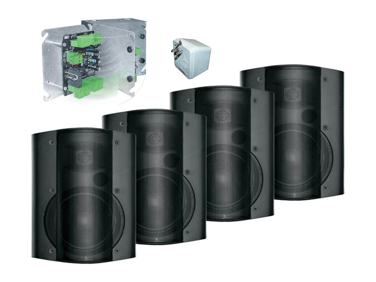 OWI AMP1S83784B Single Input/Source Amplifier with 4x 8 inch Black P8378 Speakers