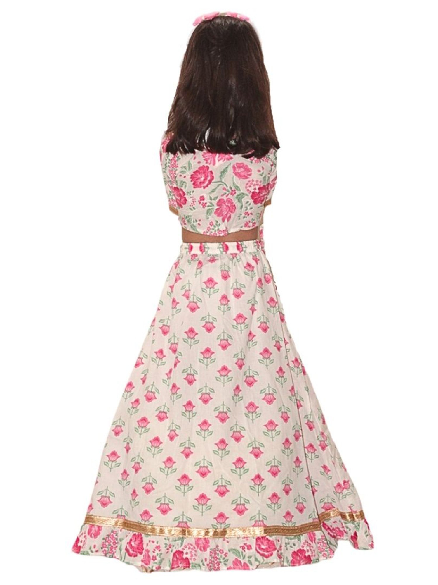 Tippy Top Kids White & Pink Floral Print Lehenga with Choli