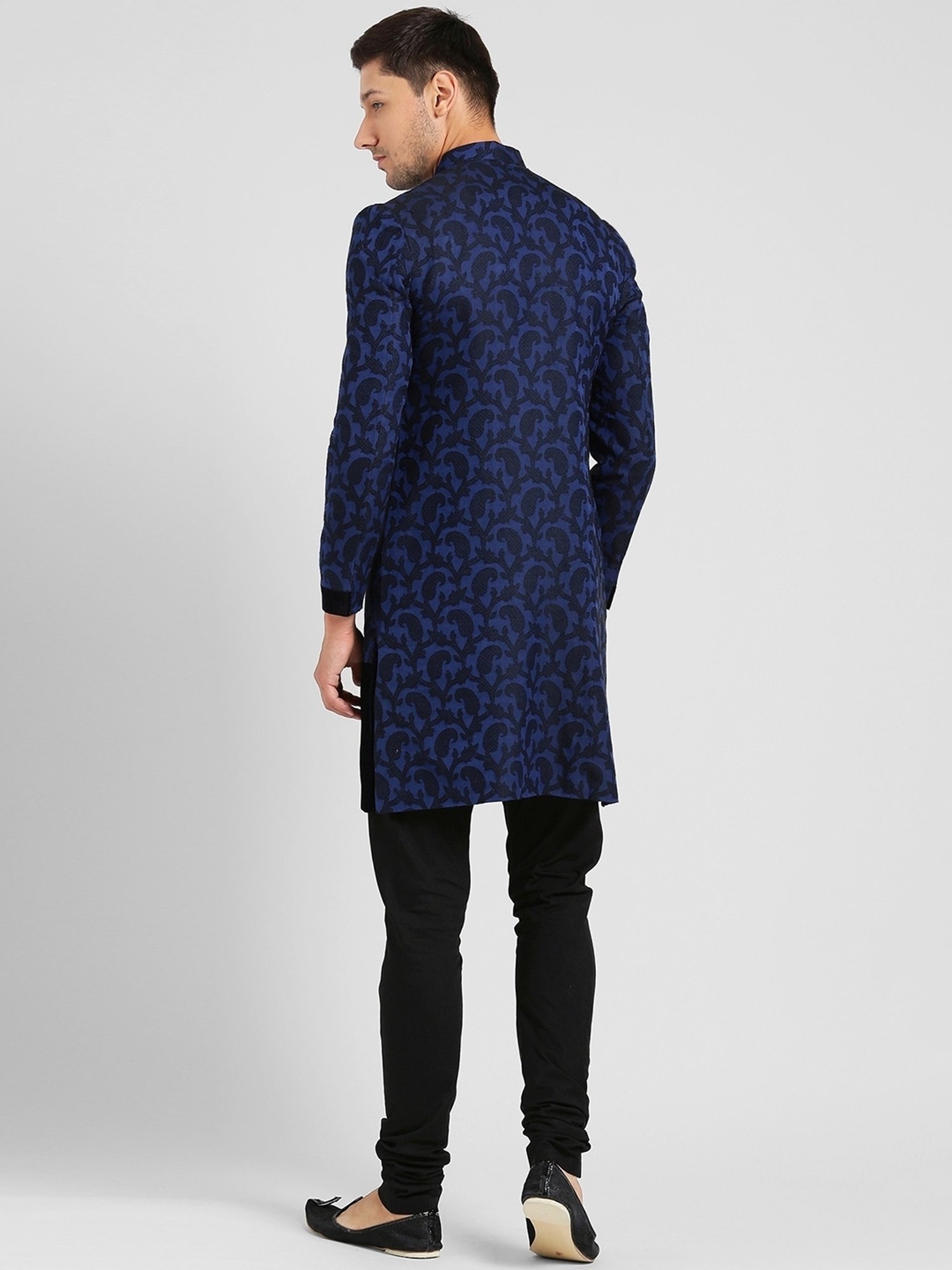 Kisah Navy Regular Fit Printed Sherwani Jacket