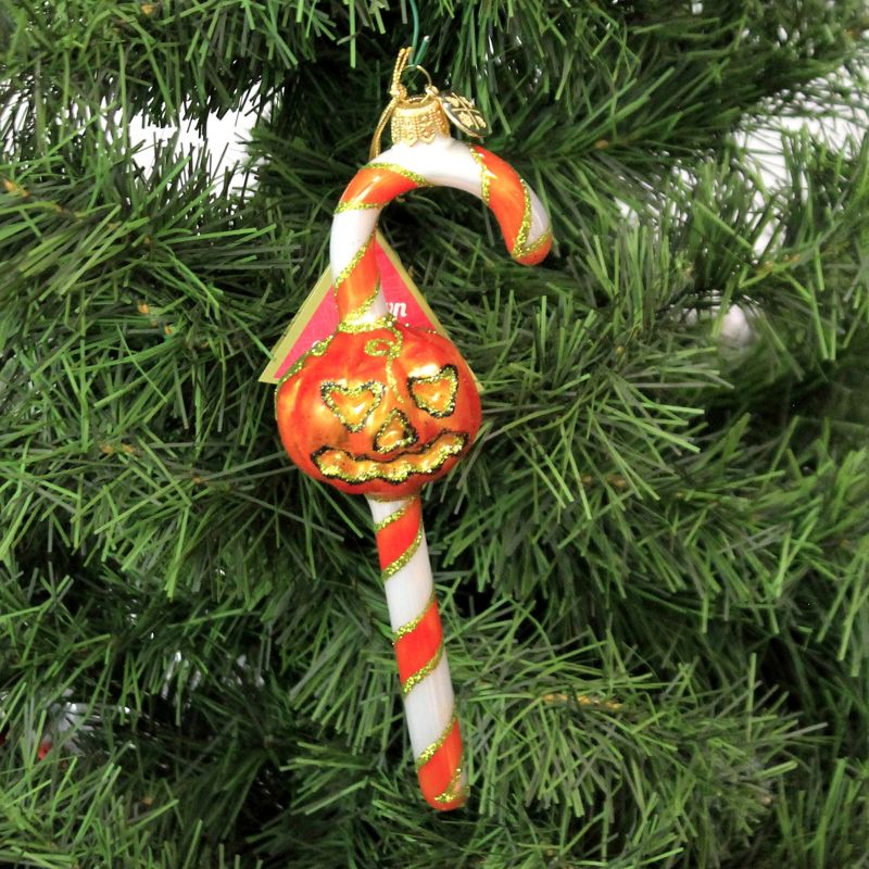 Morawski 6.5" Orange & White Candy Cane Ornament Halloween Pumpkin Jol  -  Tree Ornaments