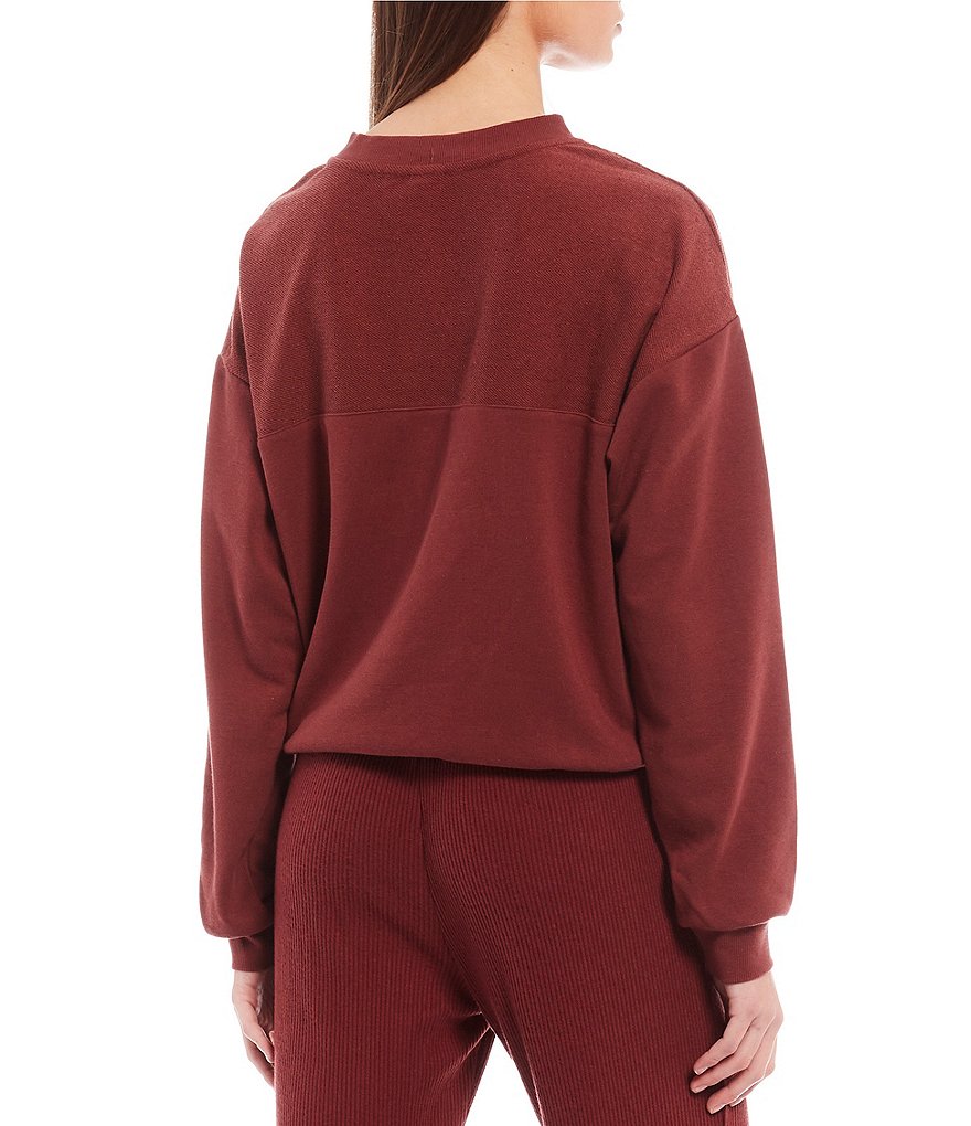 Roxy Coordinating Long-Sleeve Riding The Tides Partial Button-Front Knit Crop Top