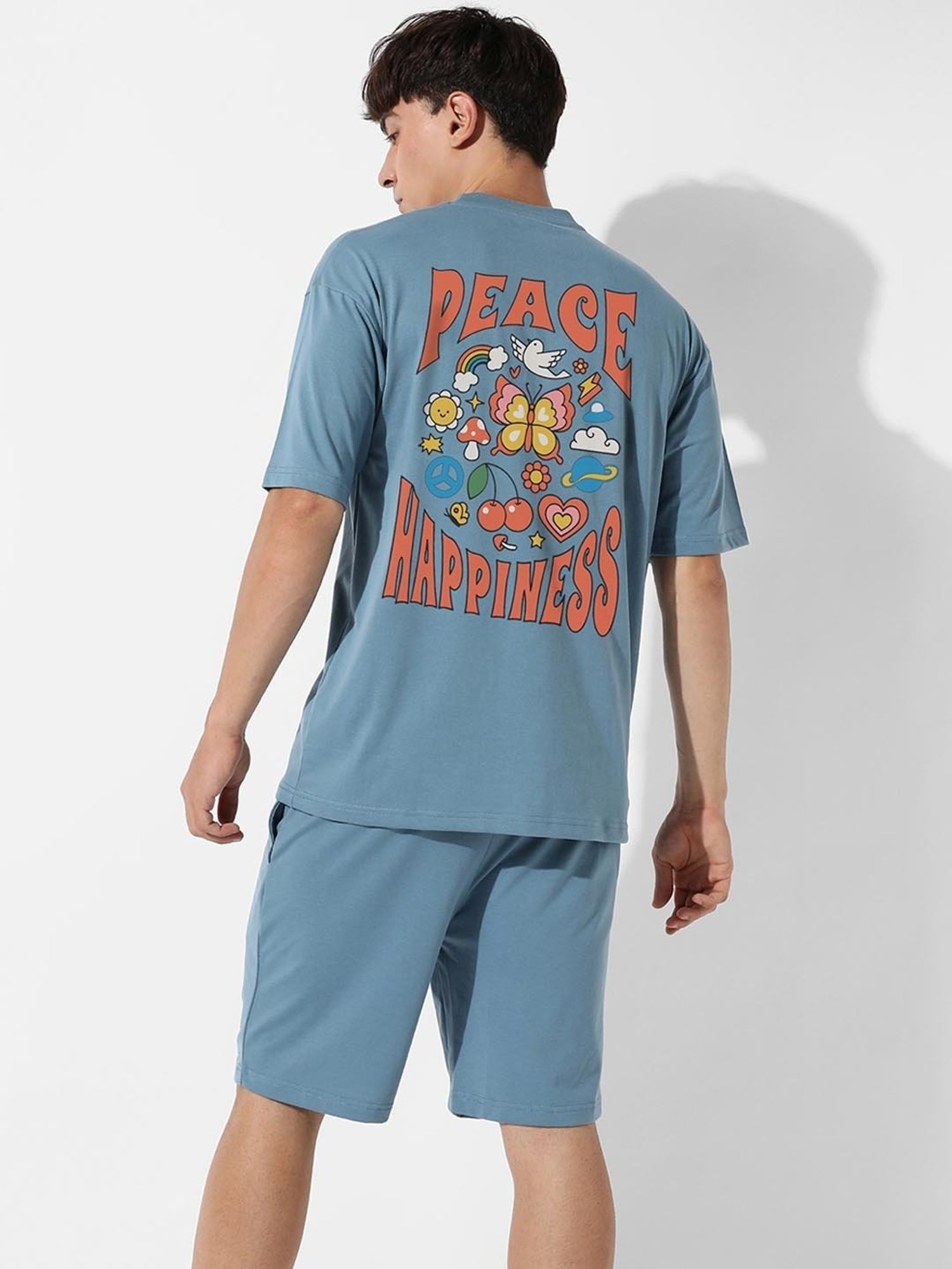 Campus Sutra Blue Regular Fit Oversized Mushroom Printed Co-Ord Set