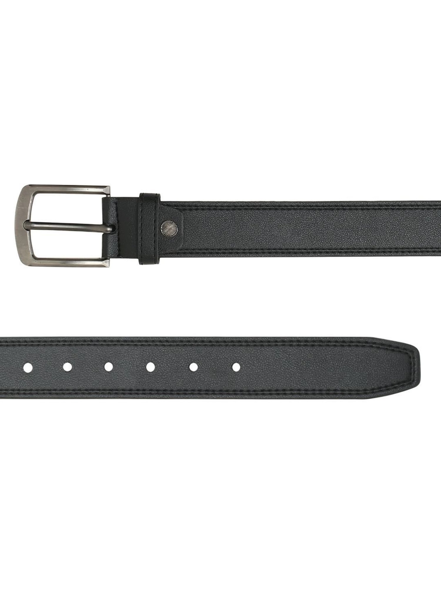 BELWABA Black Textured Formal Leather Belt for Men