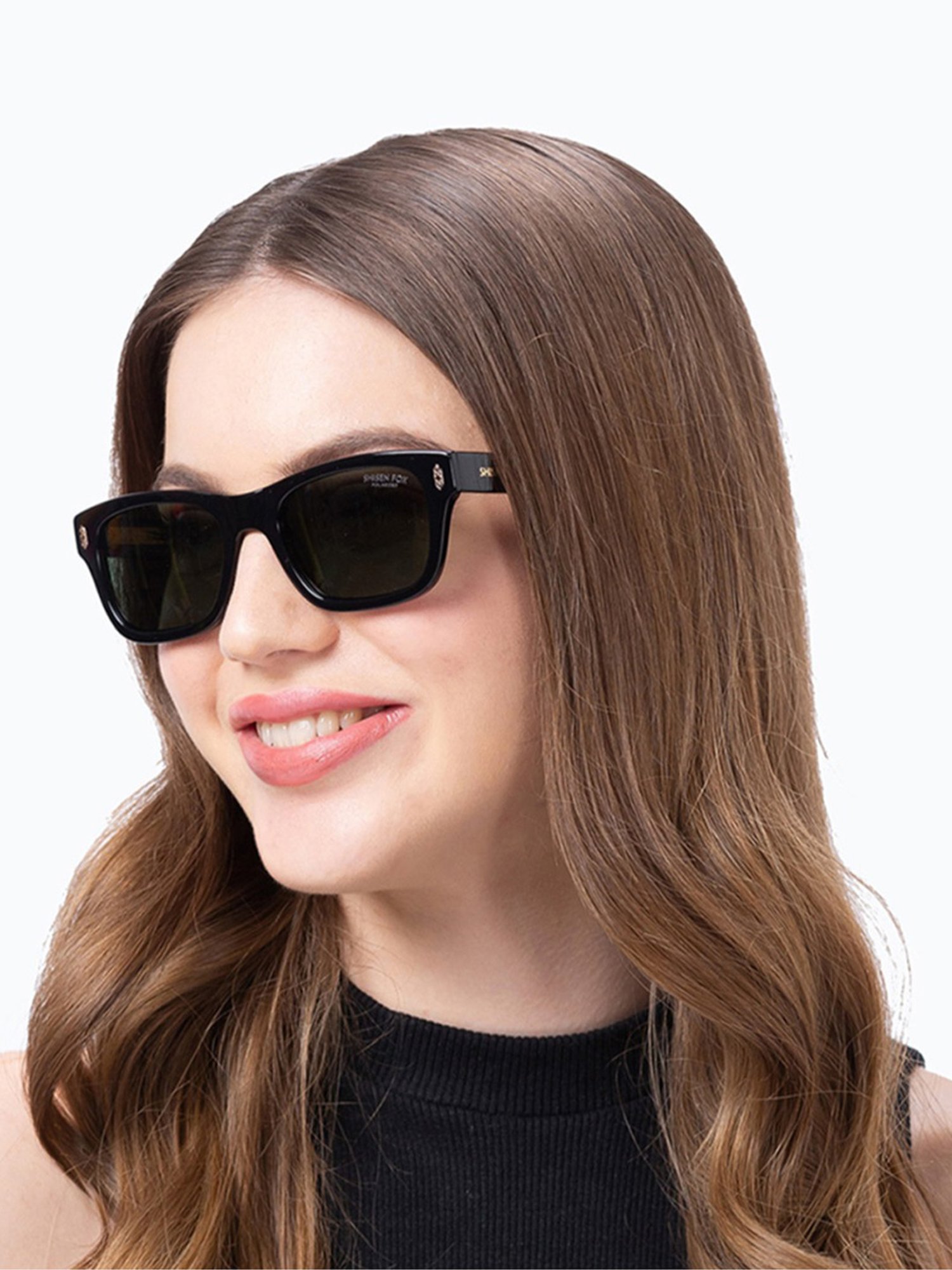 Shisen Fox Gazo Black/Crystal Rectangular Unisex Polarized UV Protection Sunglasses -52 mm