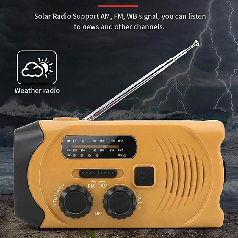 NOAA Weather Hand Crank Emergency AM/FM Radio Solar Charge with Survival Flashlight SOS Alarm Cell Phone Charger 2000mAh USB Power Bank Battery Portable Mini Design for Hiking&ndash;Orange