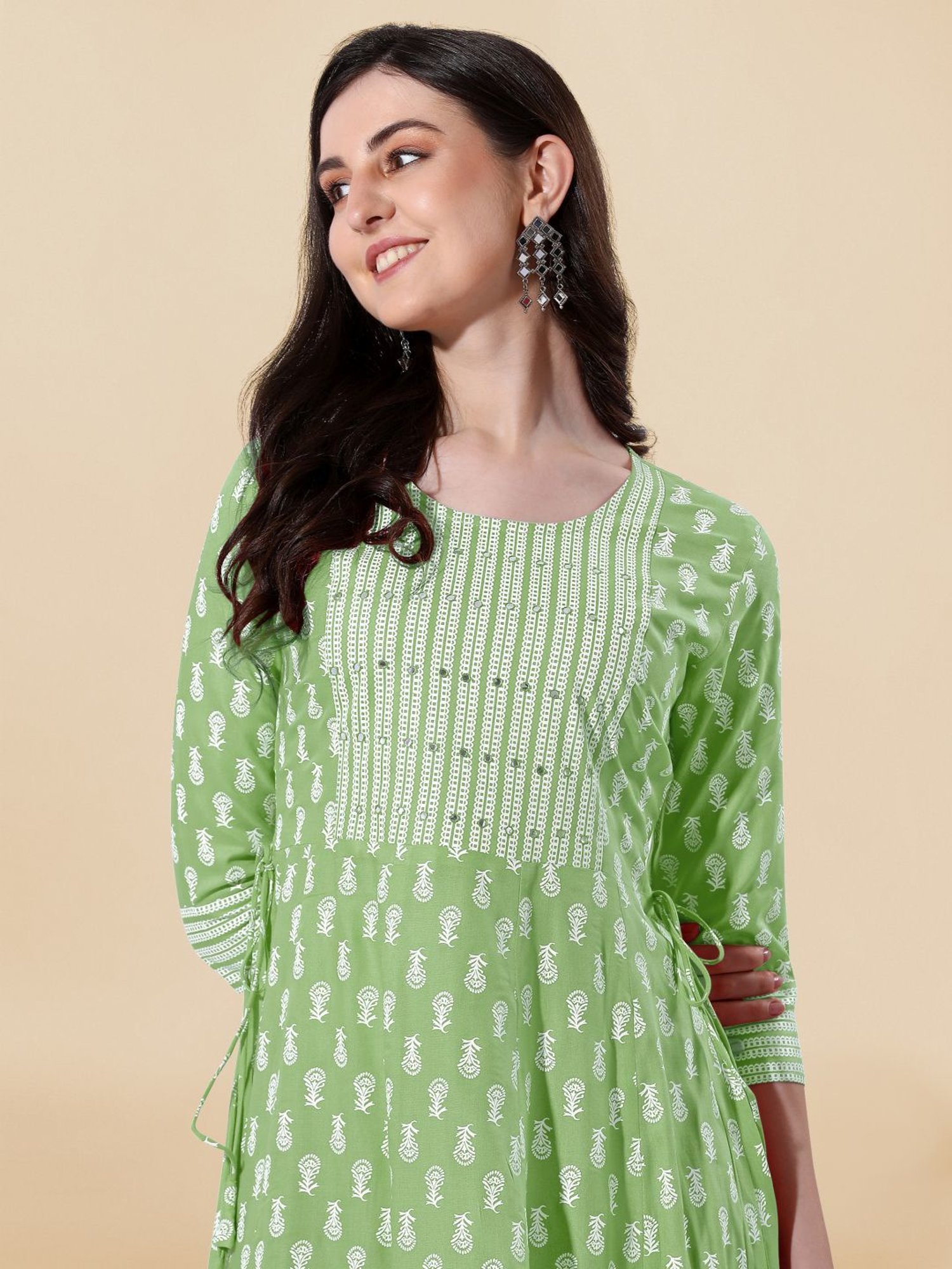 MIRCHI FASHION Green Embroidered A-Line Dress