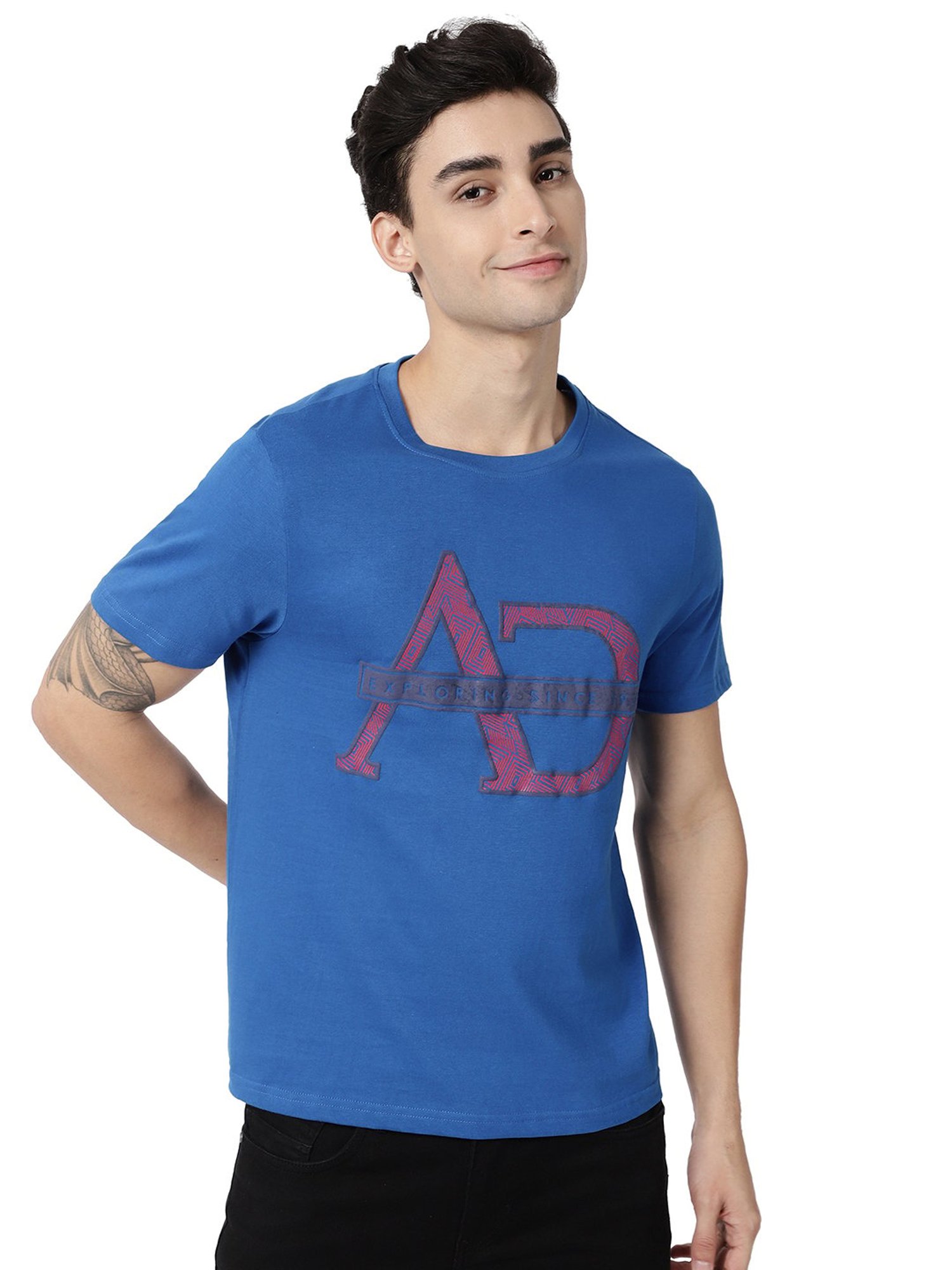 AD by Arvind Royal Blue Crew T-Shirt