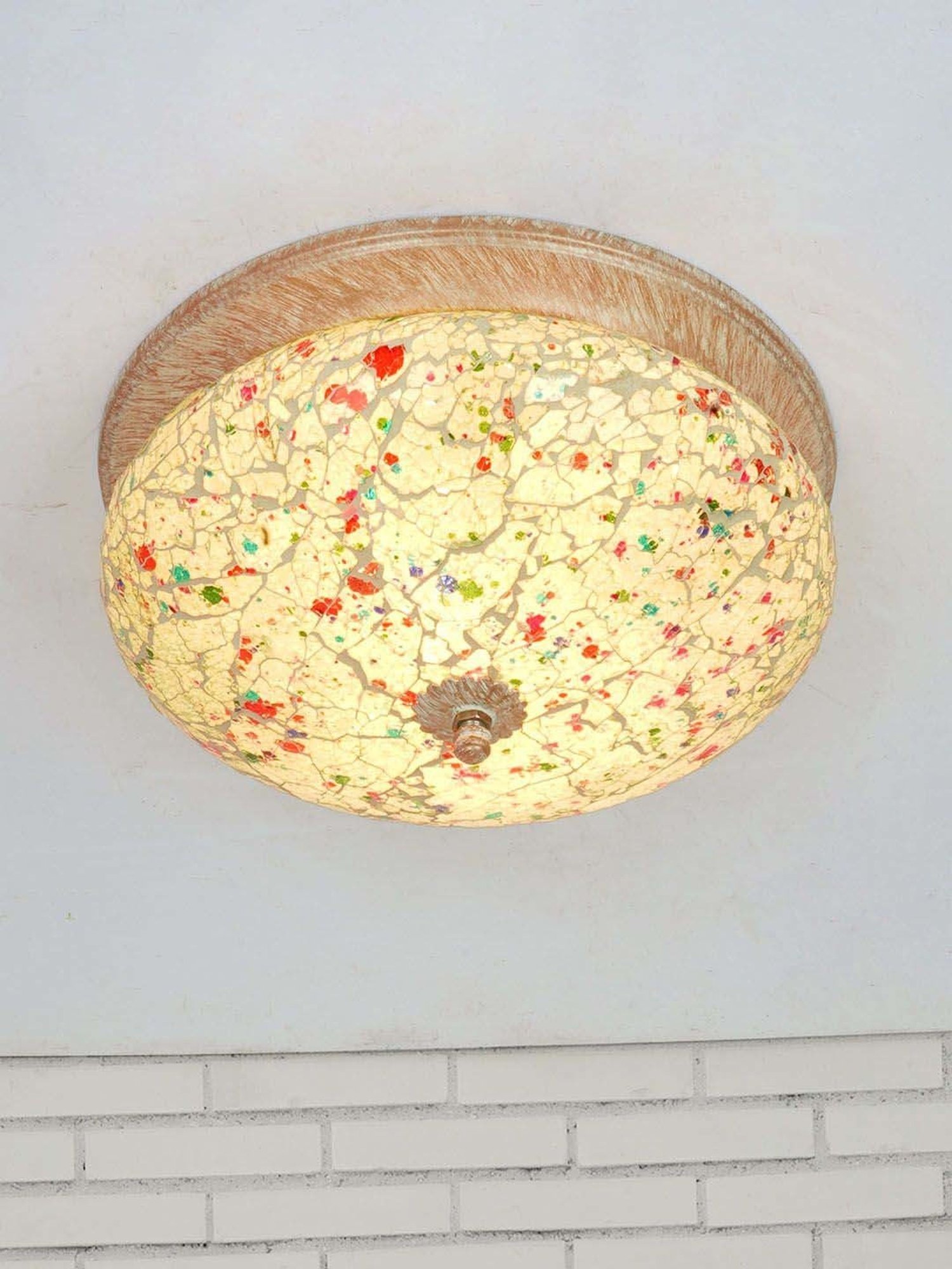 Fos Lighting Multicolor Mild Steel 25.4 cm Round Wide Crackle Flush Mount Ceiling Light