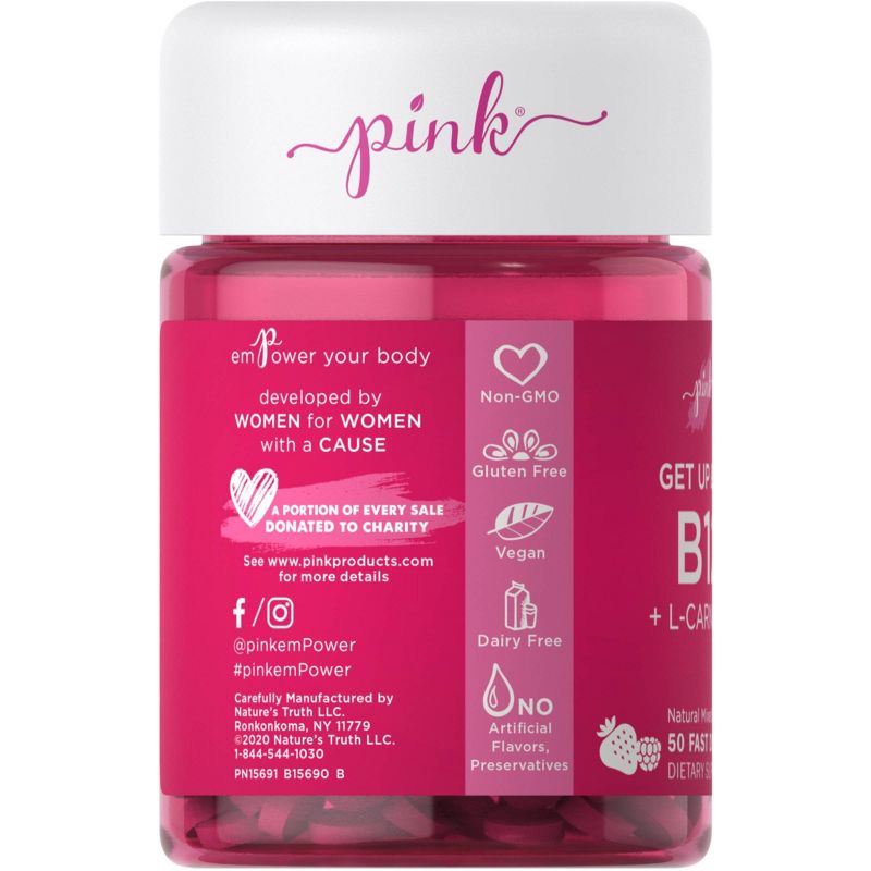 Pink Get Up & Go B-12 + L-Carnitine Fast Dissolve Tabs - Natural Berry - 50ct