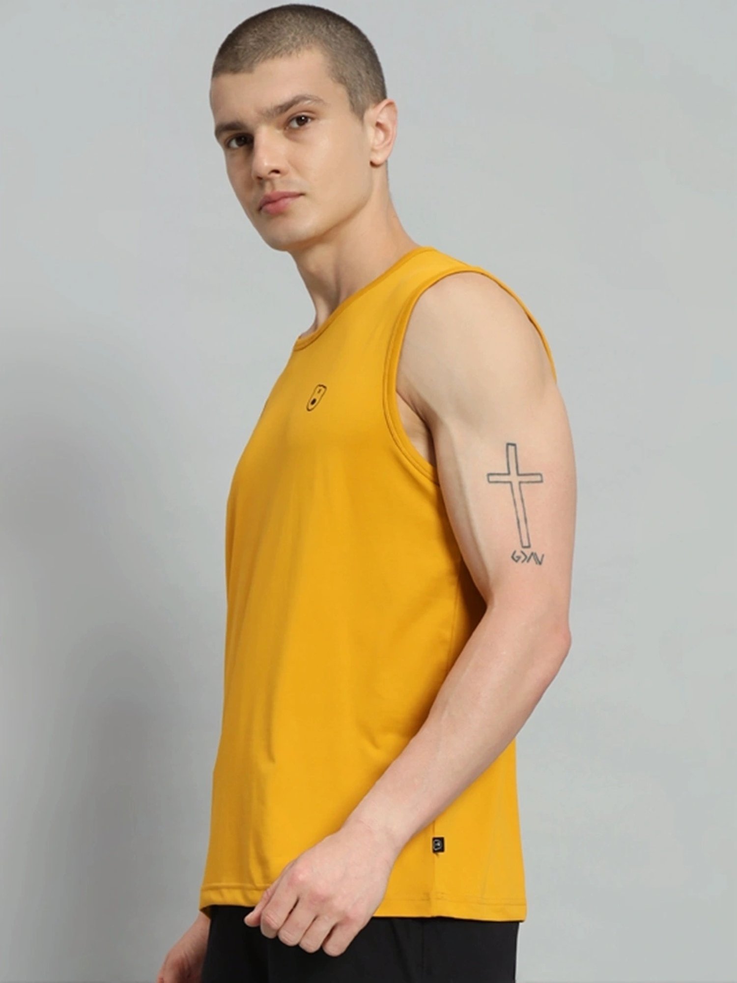 Griffel Mustard Cotton Loose Fit Printed T-Shirt