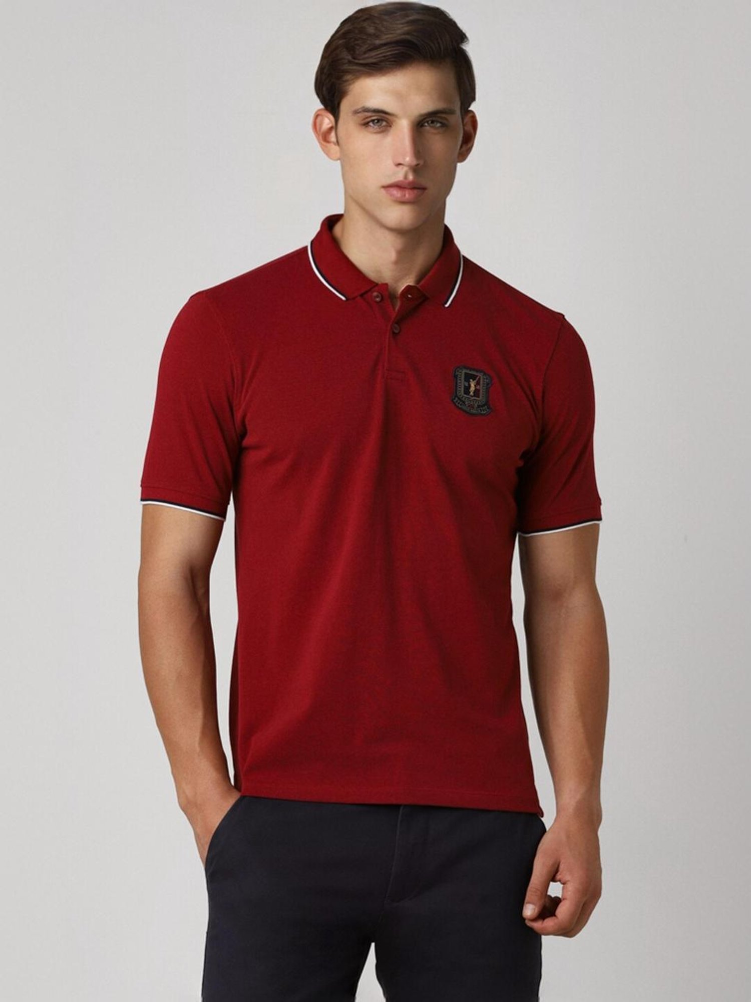 Peter England Red Regular Fit Polo T-Shirt