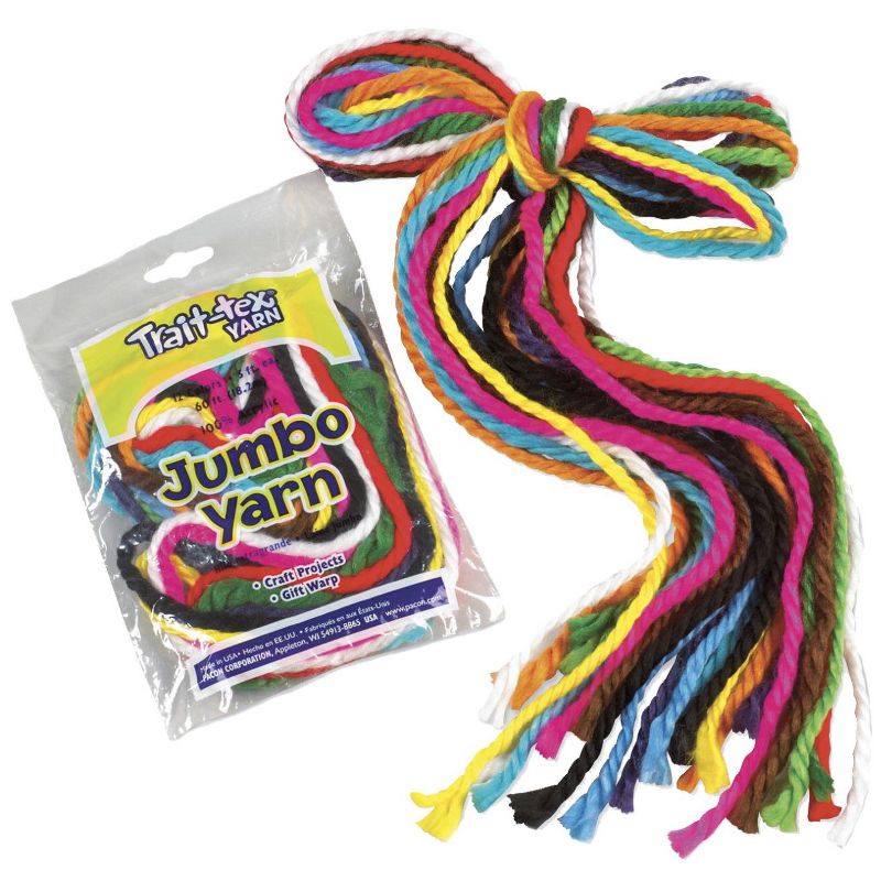 Trait Tex Acrylic Jumbo-Weight Yarn, 5 ft Plastic Storage Bag, Assorted Color, 12 Colors