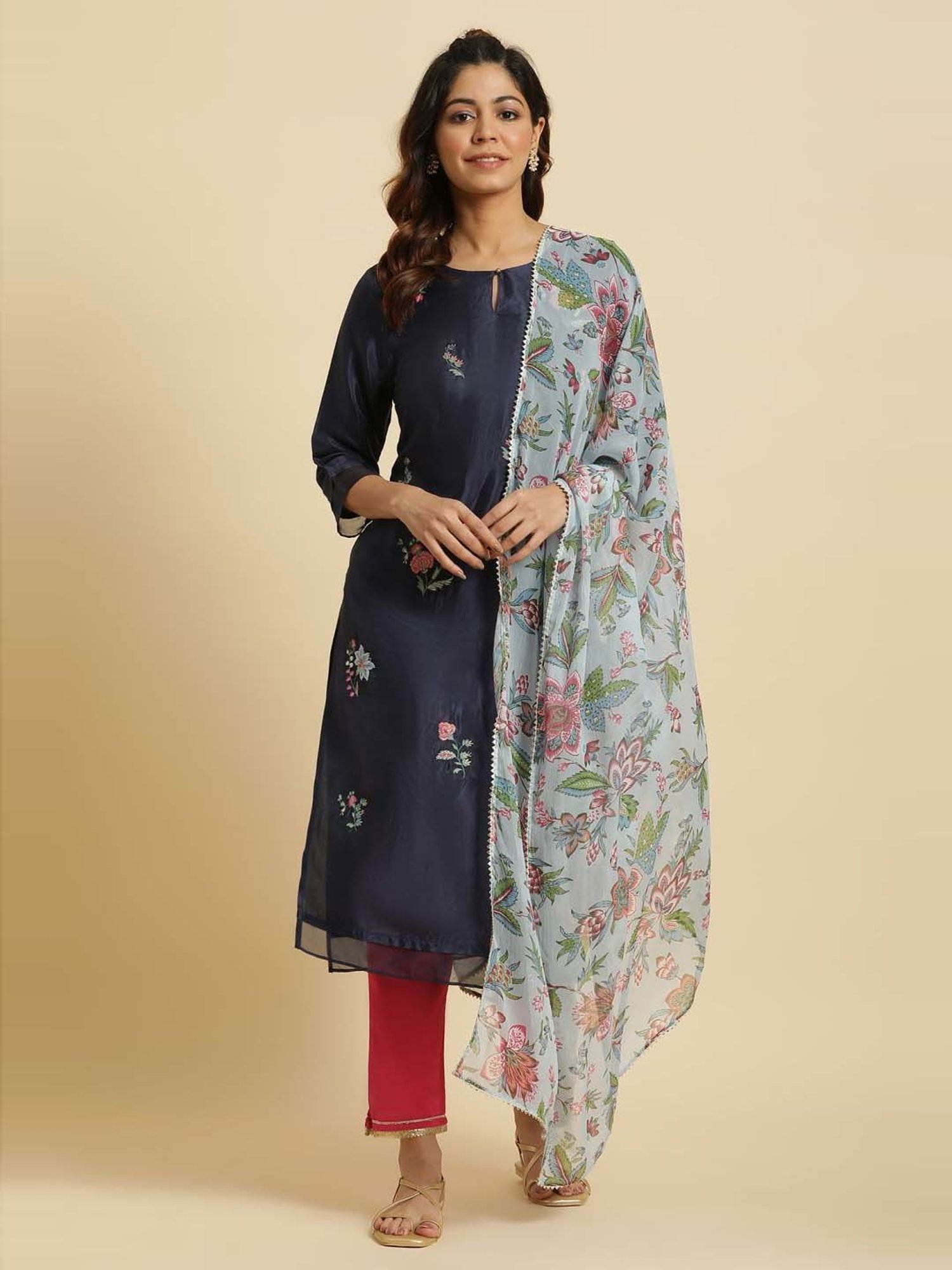 W Blue Printed Dupatta