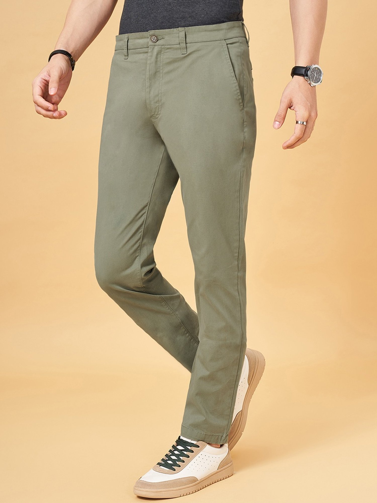 Byford By Pantaloons Olive Regular Fit Trousers