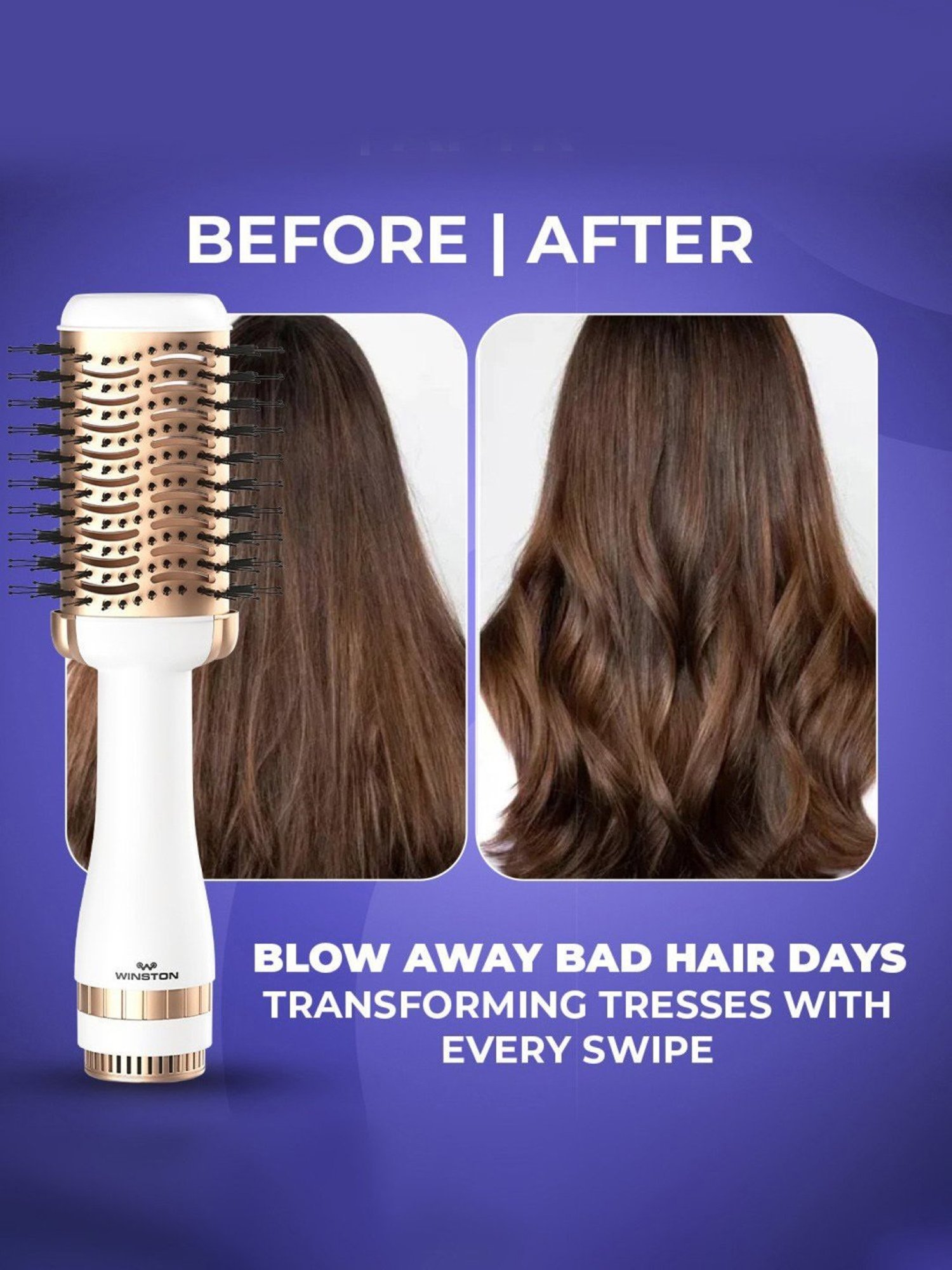 Winston Hair Blow Dryer Brush, Curler, Straightener & Hair Volumizer, 6 In 1 Hair Styler (White)