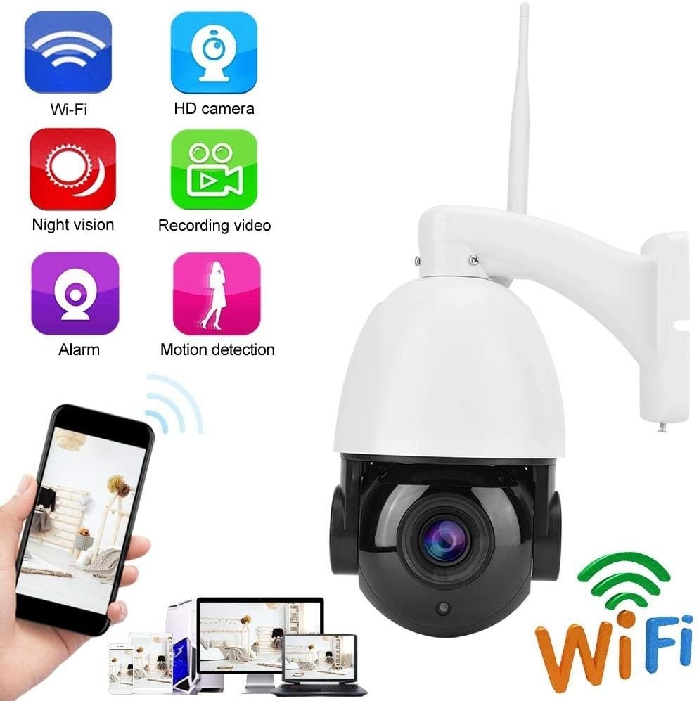 banapo IP66 Waterproof Metal + Plastic Night Vision 4.5Inch White WiFi PTZ Camera, Security Camera, for Home Hotel(European regulations)