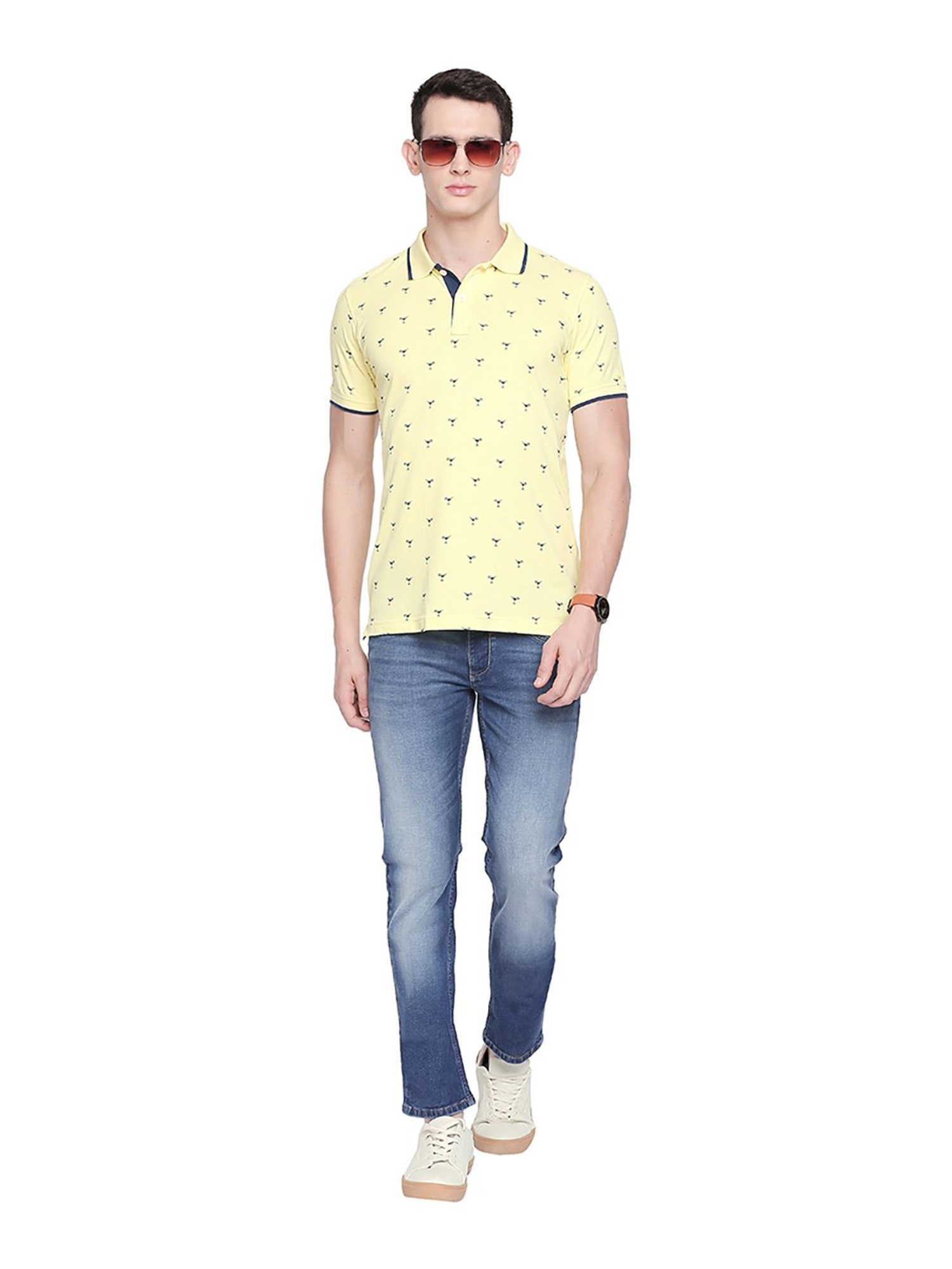 Basics Yellow Printed Polo T-Shirt