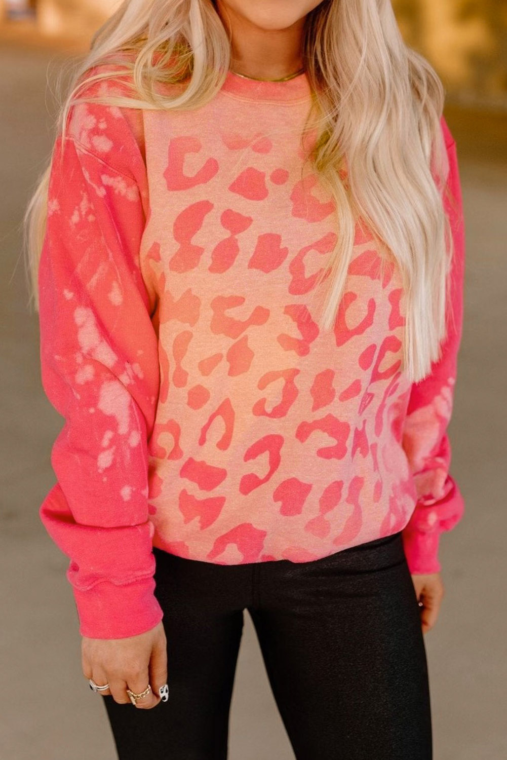 Pink Sequins Candy Cane Round Neck Sweatshirt