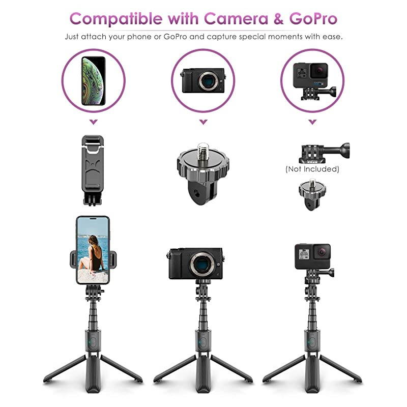 Selfie Stick Tripod,  Lightweight Aluminum All in One Extendable Selfie Stick Bluetooth with Remote Compatible with iPhone 12/12 Pro/11/XS Max/XS/XR/8P, Galaxy S20/S10/S9, Gopro, Small Camera