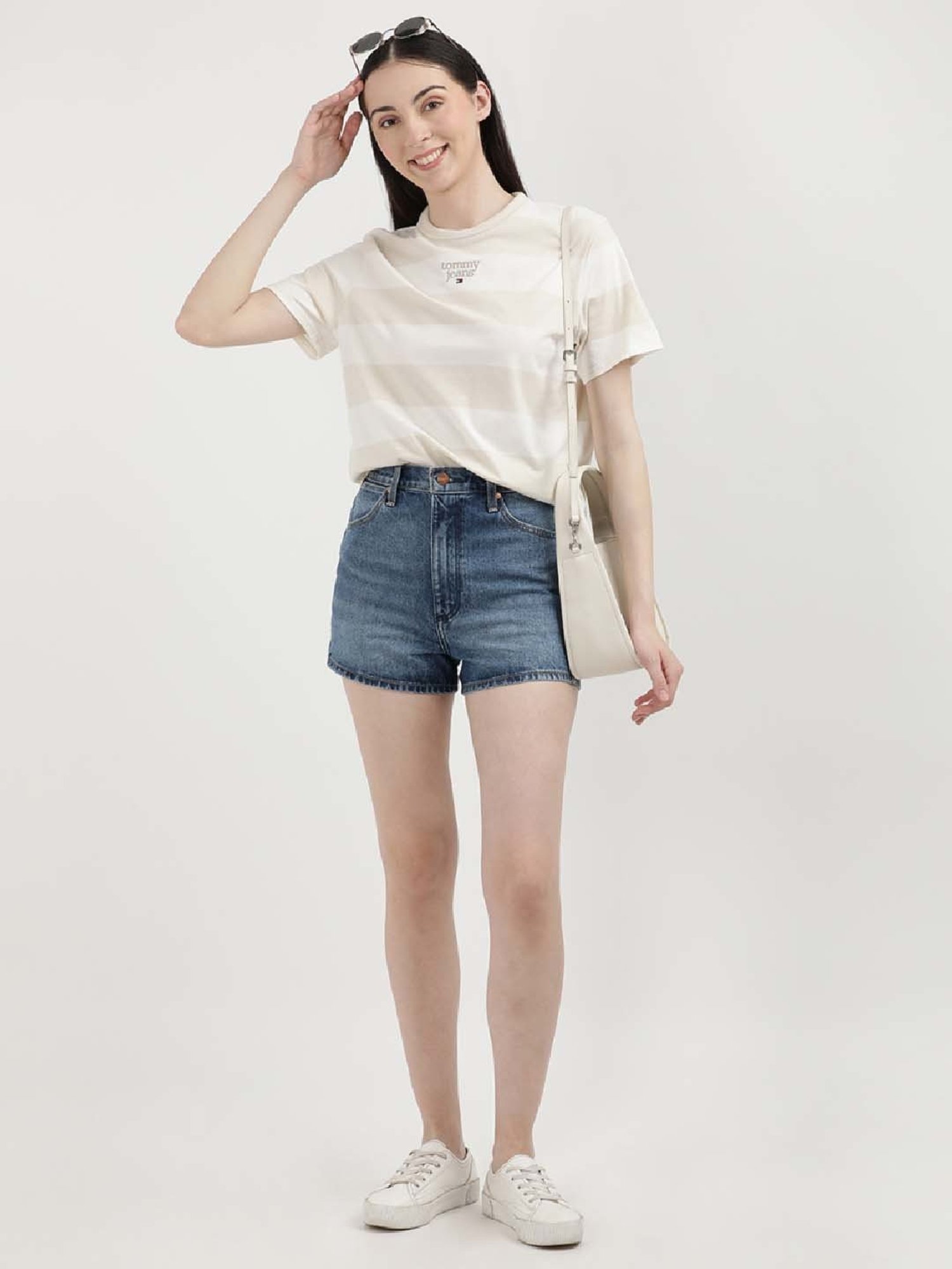 TOMMY HILFIGER Beige & White Cotton Color-Block T-Shirt