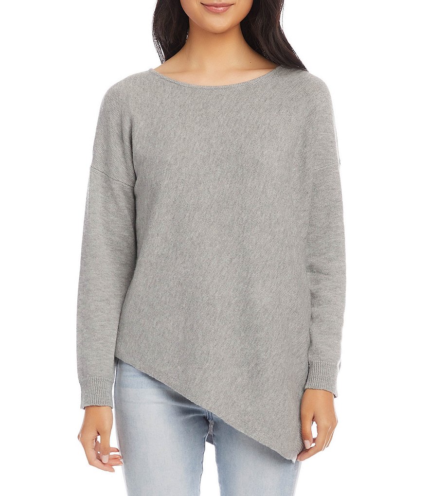 Karen Kane Long Sleeve Asymmetrical Hem Round Neck Sweater
