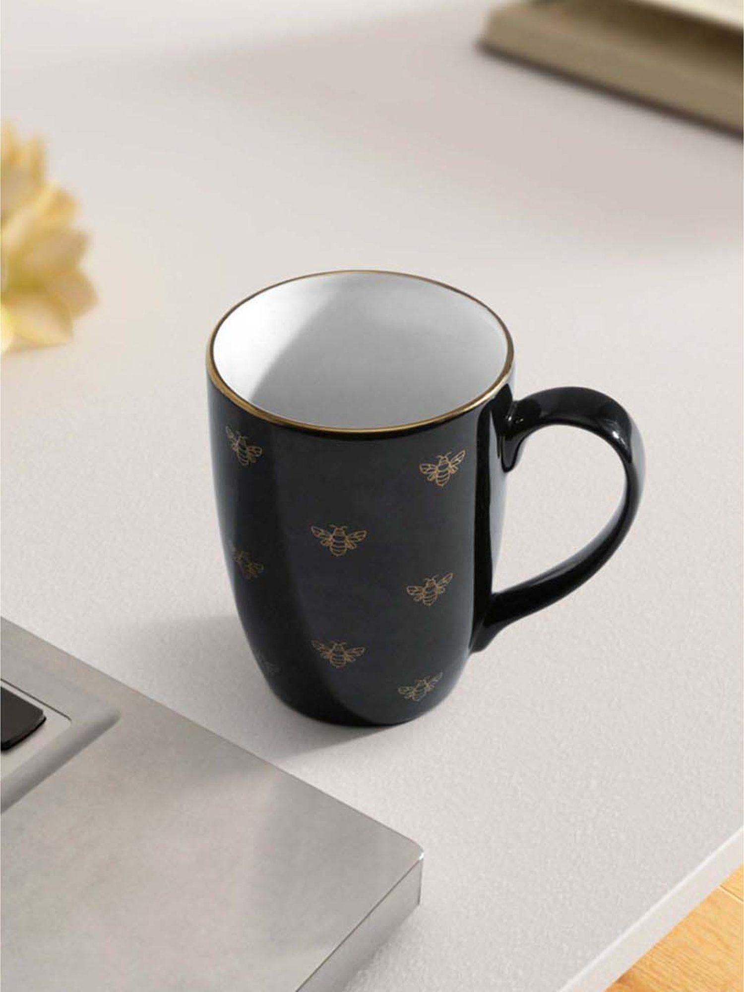 Living Scapes by Pantaloons Black Bone China Mug (0.3 L)